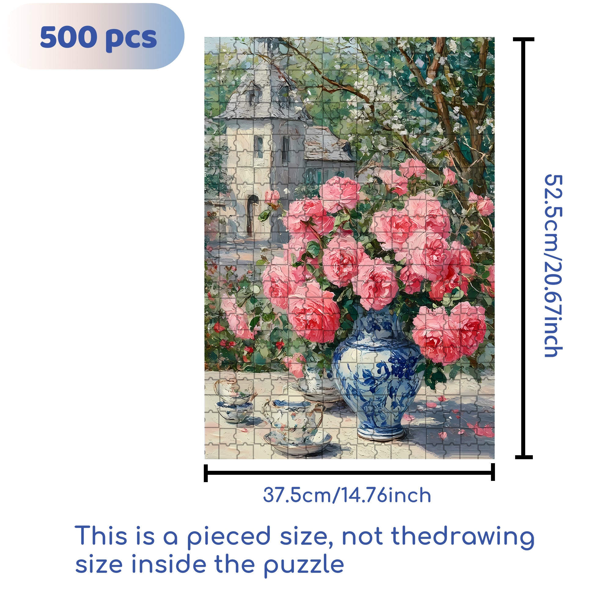 Pink Rose 500pcs/1000pcs Jigsaw Puzzle, Scratch-Resistant, Interactive Family Game & Brain-Boosting DIY Decor, Perfect for Halloween, Christmas & New Year Gifts, Family Puzzle Game