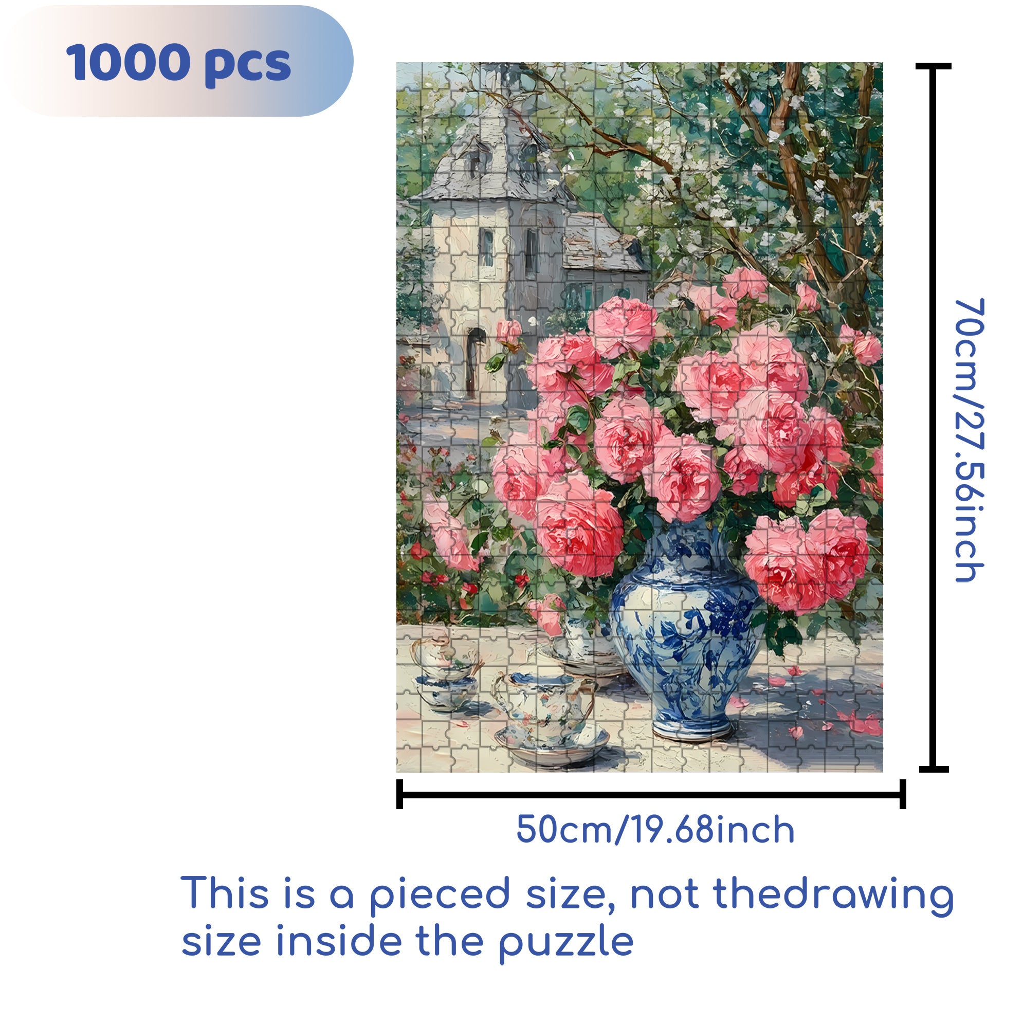 Pink Rose 500pcs/1000pcs Jigsaw Puzzle, Scratch-Resistant, Interactive Family Game & Brain-Boosting DIY Decor, Perfect for Halloween, Christmas & New Year Gifts, Family Puzzle Game