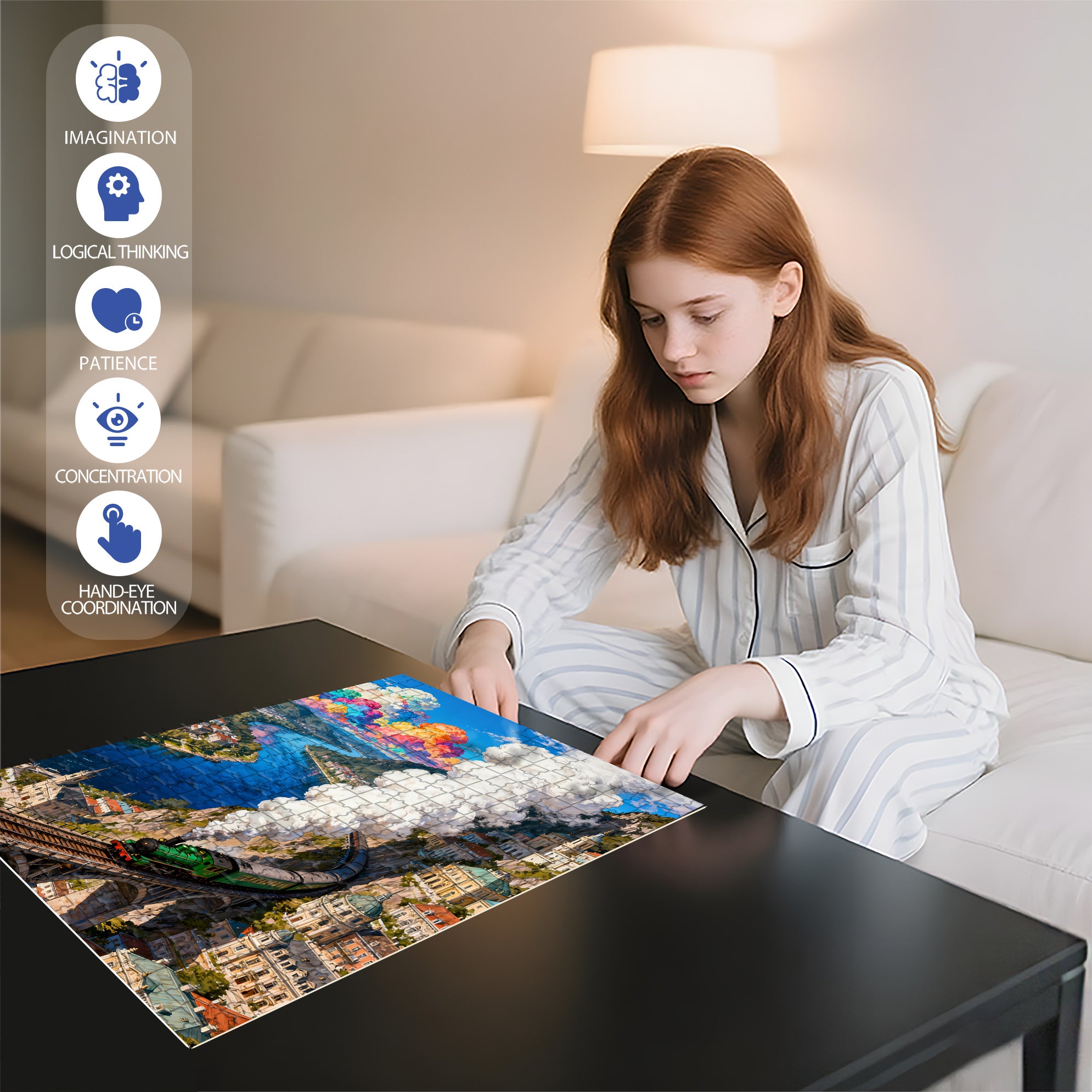 Retro Train 500pcs/1000pcs Jigsaw Puzzle, Scratch-Resistant, Interactive Family Game & Brain-Boosting DIY Decor, Perfect for Halloween, Christmas & New Year Gifts, Family Puzzle Game