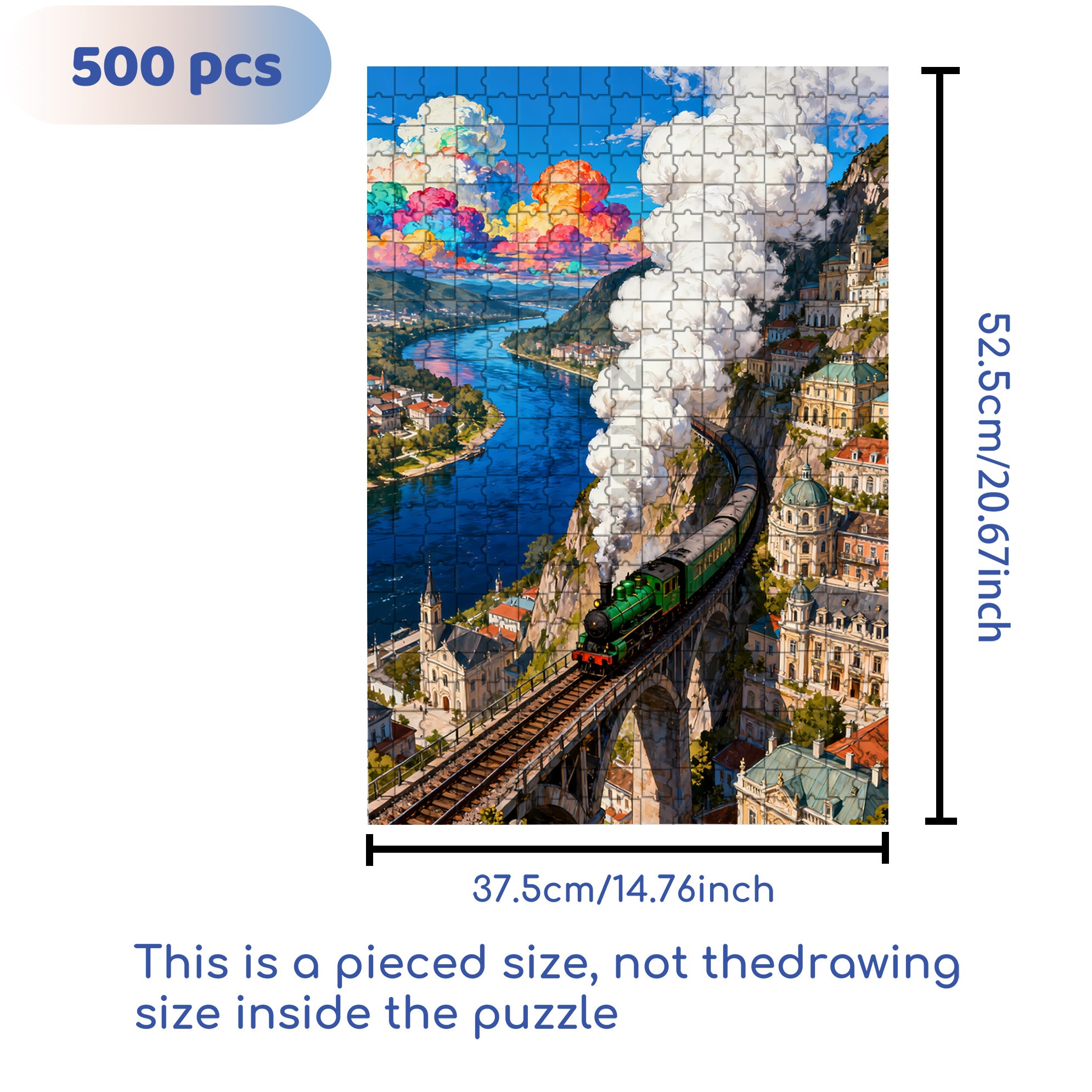 Retro Train 500pcs/1000pcs Jigsaw Puzzle, Scratch-Resistant, Interactive Family Game & Brain-Boosting DIY Decor, Perfect for Halloween, Christmas & New Year Gifts, Family Puzzle Game