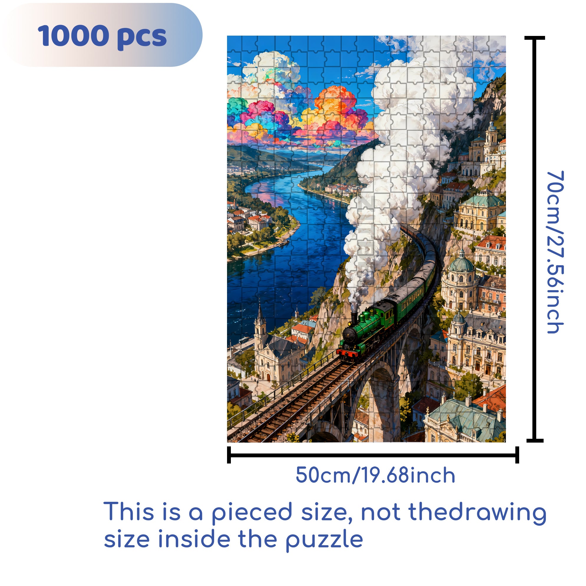 Retro Train 500pcs/1000pcs Jigsaw Puzzle, Scratch-Resistant, Interactive Family Game & Brain-Boosting DIY Decor, Perfect for Halloween, Christmas & New Year Gifts, Family Puzzle Game