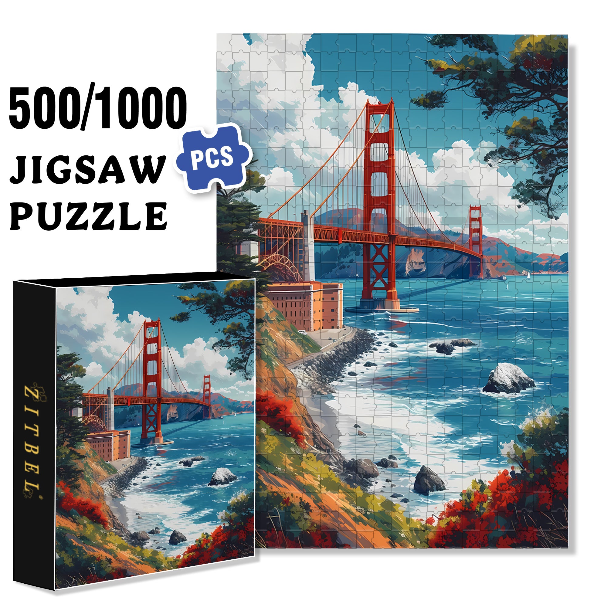 San Francisco 500pcs/1000pcs Jigsaw Puzzle, Scratch-Resistant, Interactive Family Game & Brain-Boosting DIY Decor, Perfect for Halloween, Christmas & New Year Gifts, Family Puzzle Game