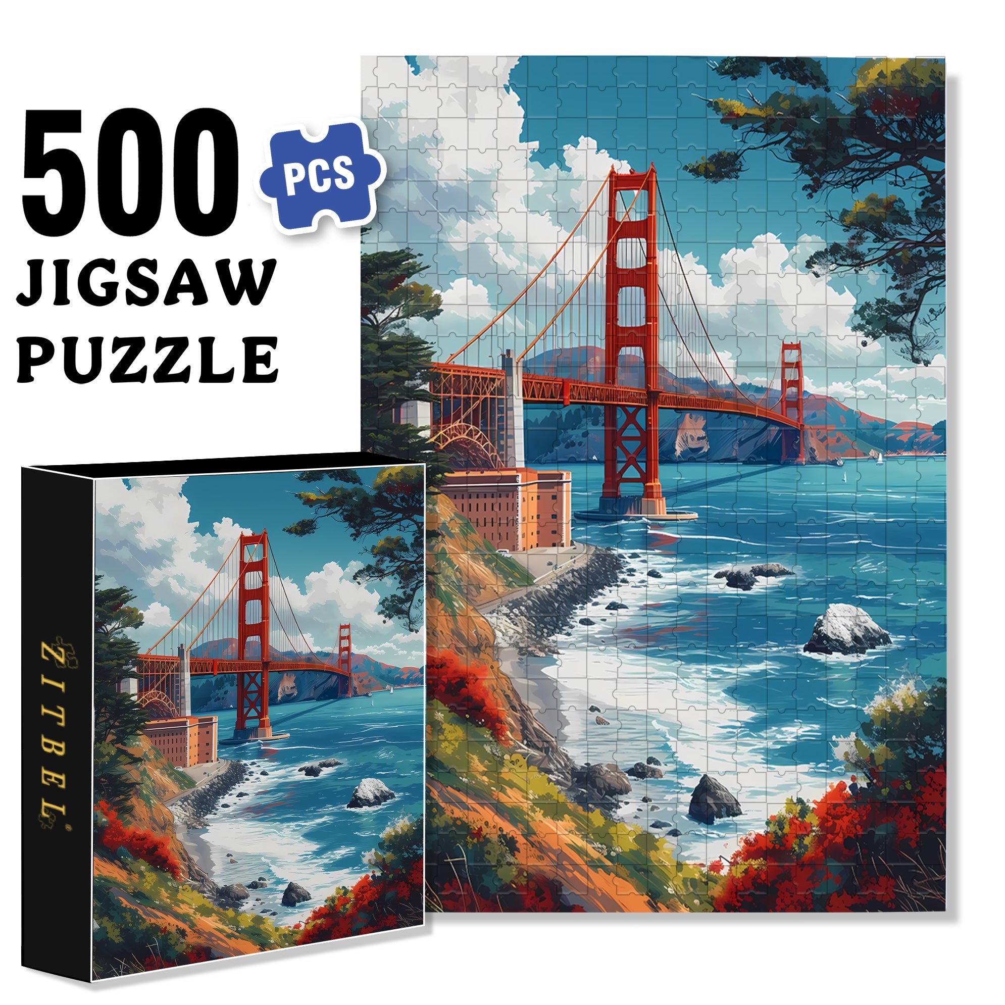 San Francisco 500pcs/1000pcs Jigsaw Puzzle, Scratch-Resistant, Interactive Family Game & Brain-Boosting DIY Decor, Perfect for Halloween, Christmas & New Year Gifts, Family Puzzle Game