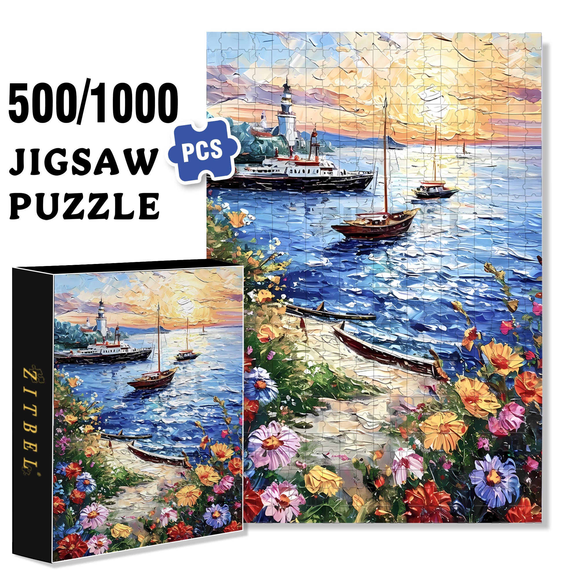 Seascape 500pcs/1000pcs Jigsaw Puzzle, Scratch-Resistant, Interactive Family Game & Brain-Boosting DIY Decor, Perfect for Halloween, Christmas & New Year Gifts, Family Puzzle Game