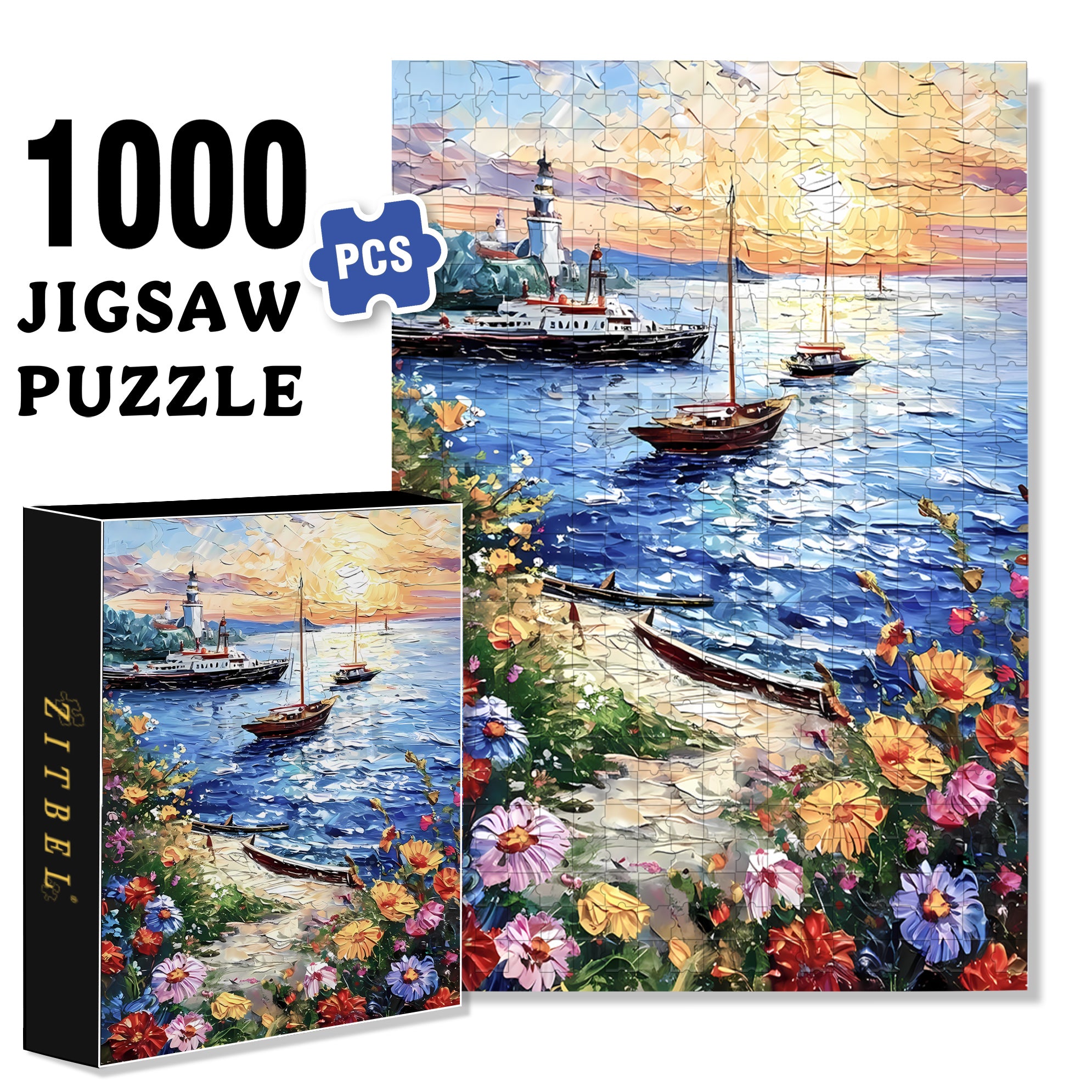 Seascape 500pcs/1000pcs Jigsaw Puzzle, Scratch-Resistant, Interactive Family Game & Brain-Boosting DIY Decor, Perfect for Halloween, Christmas & New Year Gifts, Family Puzzle Game