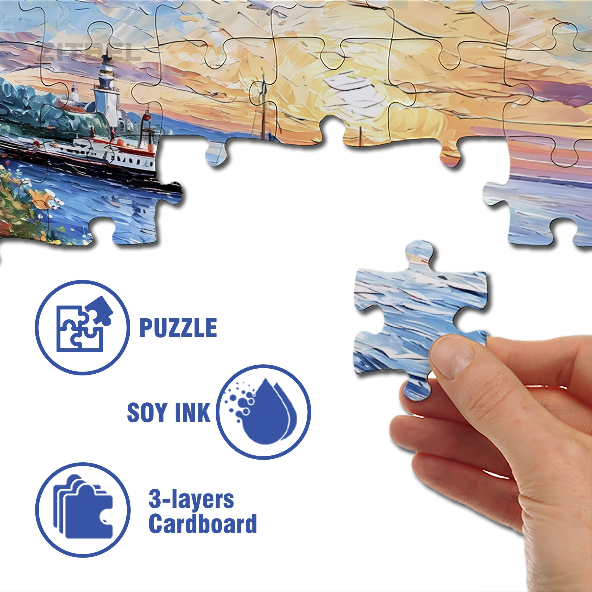 Seascape 500pcs/1000pcs Jigsaw Puzzle, Scratch-Resistant, Interactive Family Game & Brain-Boosting DIY Decor, Perfect for Halloween, Christmas & New Year Gifts, Family Puzzle Game