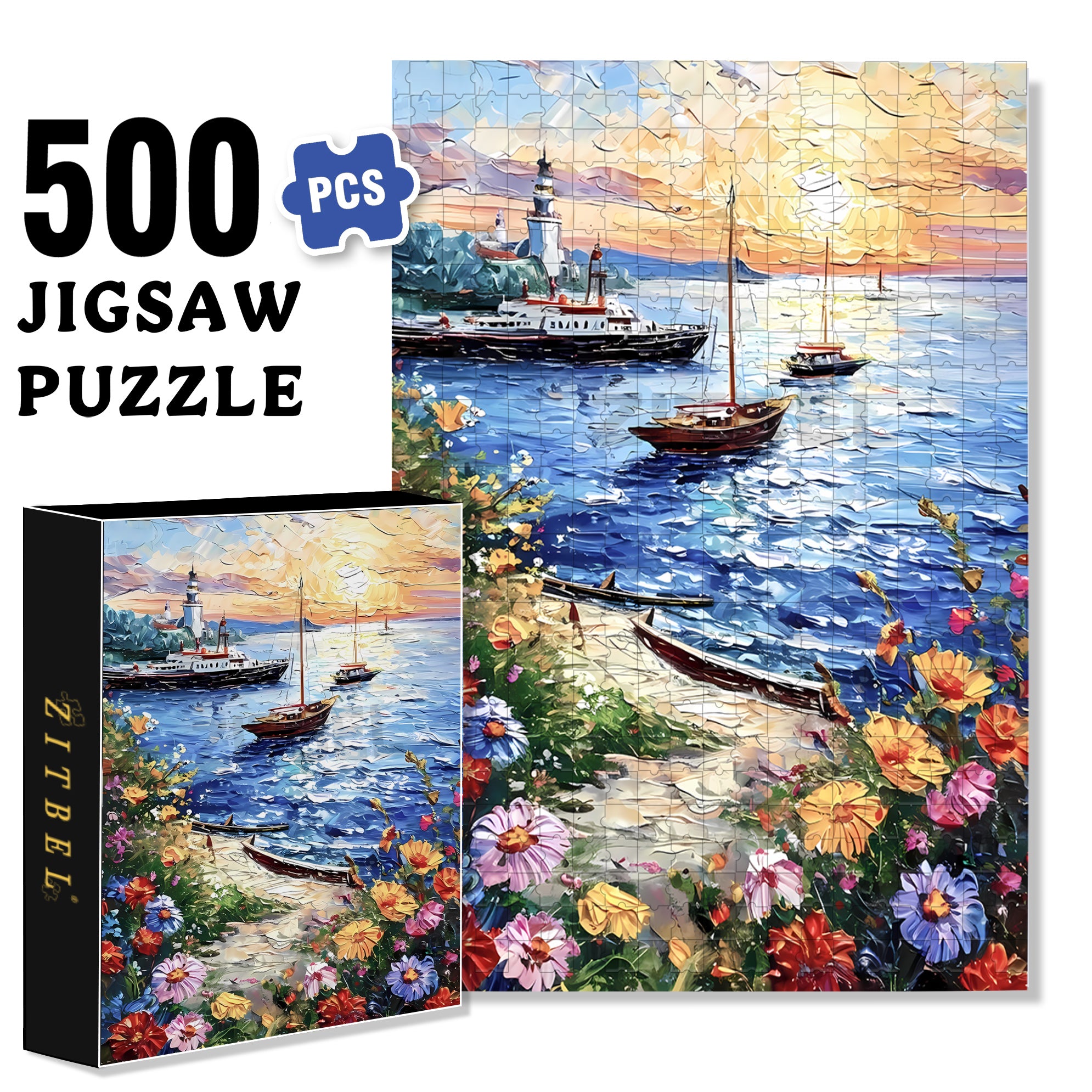 Seascape 500pcs/1000pcs Jigsaw Puzzle, Scratch-Resistant, Interactive Family Game & Brain-Boosting DIY Decor, Perfect for Halloween, Christmas & New Year Gifts, Family Puzzle Game