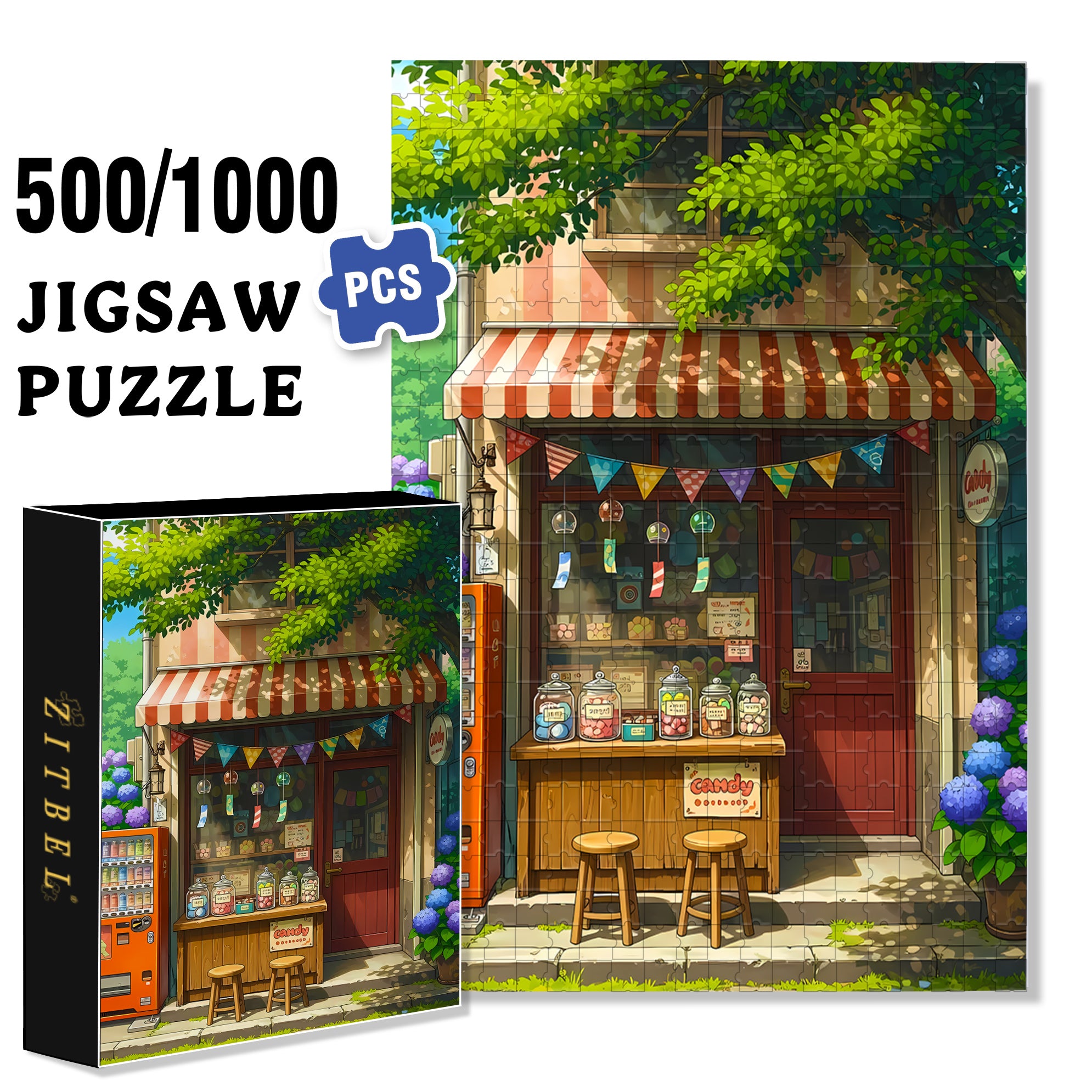 Snack Shop 500pcs/1000pcs Jigsaw Puzzle, Scratch-Resistant, Interactive Family Game & Brain-Boosting DIY Decor, Perfect for Halloween, Christmas & New Year Gifts, Family Puzzle Game
