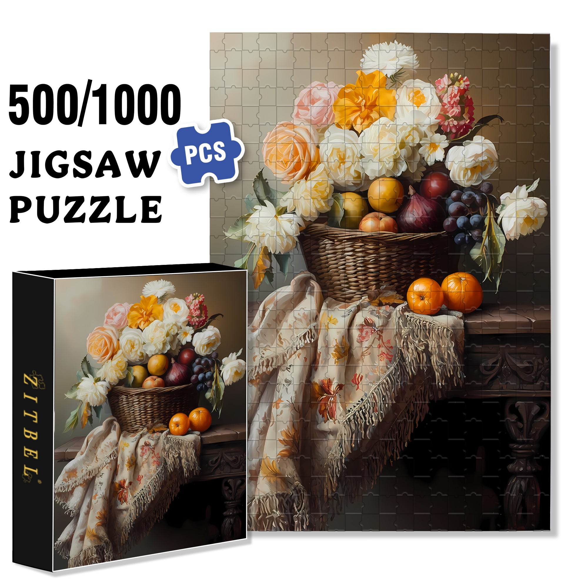 Still Life 500pcs/1000pcs Jigsaw Puzzle, Scratch-Resistant, Interactive Family Game & Brain-Boosting DIY Decor, Perfect for Halloween, Christmas & New Year Gifts, Family Puzzle Game