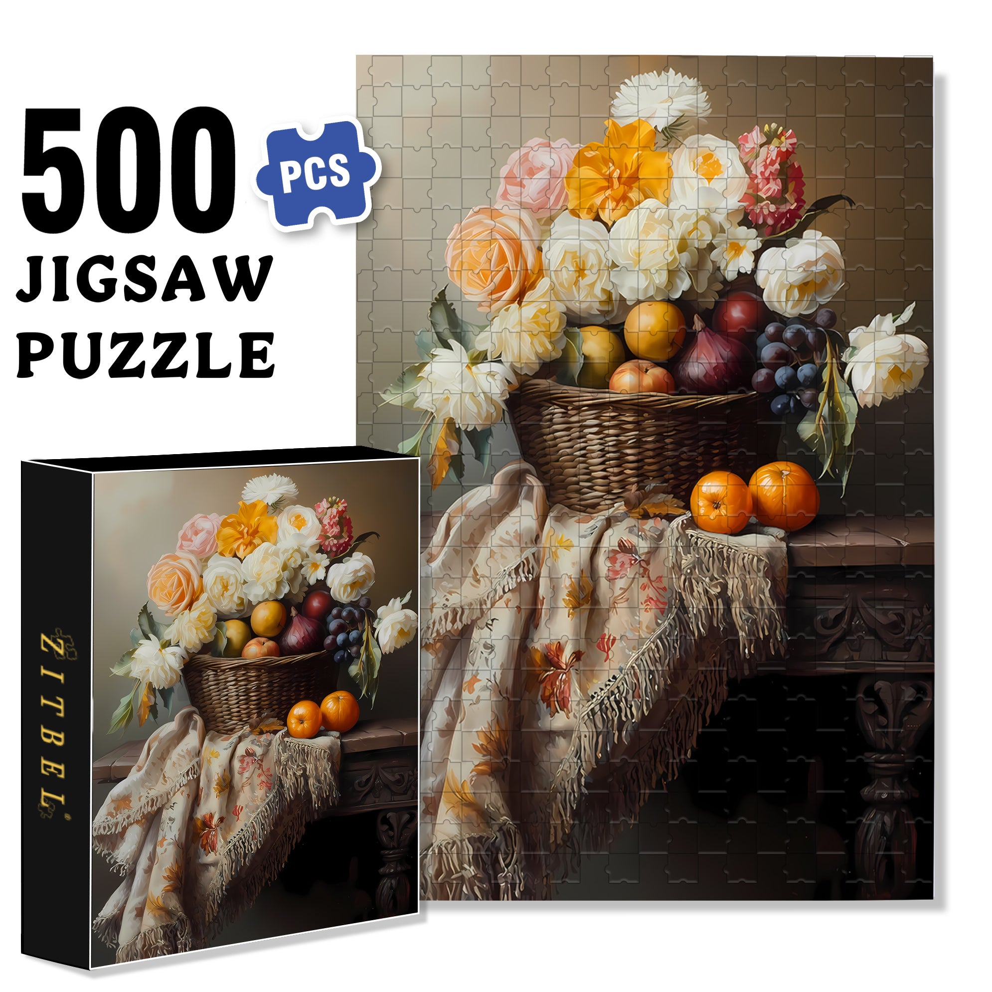 Still Life 500pcs/1000pcs Jigsaw Puzzle, Scratch-Resistant, Interactive Family Game & Brain-Boosting DIY Decor, Perfect for Halloween, Christmas & New Year Gifts, Family Puzzle Game