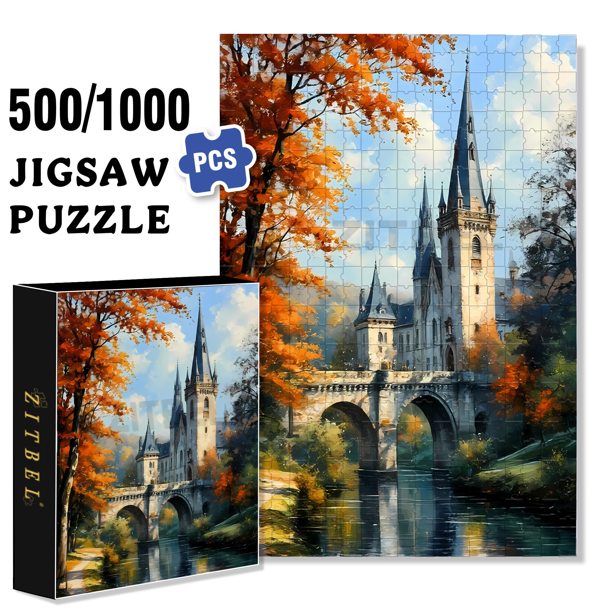 Stone Bridges 500pcs/1000pcs Jigsaw Puzzle, Scratch-Resistant, Interactive Family Game & Brain-Boosting DIY Decor, Perfect for Halloween, Christmas & New Year Gifts, Family Puzzle Game