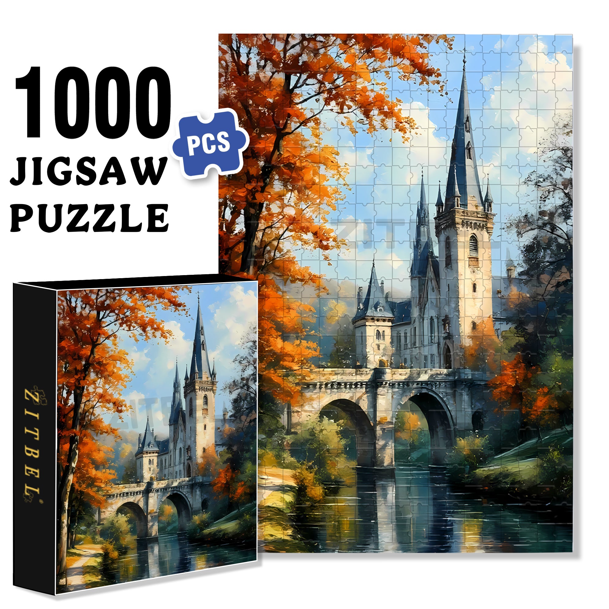 Stone Bridges 500pcs/1000pcs Jigsaw Puzzle, Scratch-Resistant, Interactive Family Game & Brain-Boosting DIY Decor, Perfect for Halloween, Christmas & New Year Gifts, Family Puzzle Game