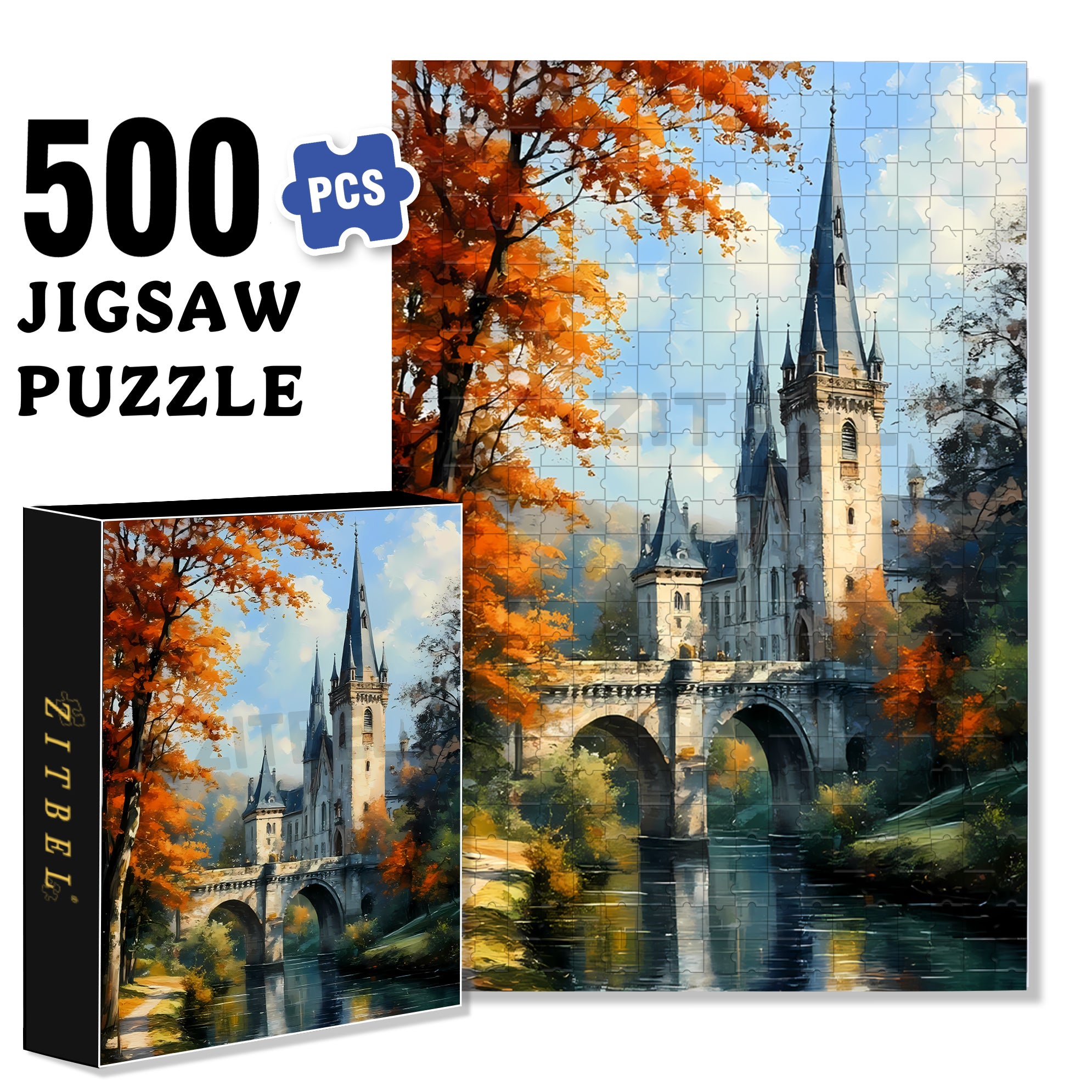 Stone Bridges 500pcs/1000pcs Jigsaw Puzzle, Scratch-Resistant, Interactive Family Game & Brain-Boosting DIY Decor, Perfect for Halloween, Christmas & New Year Gifts, Family Puzzle Game