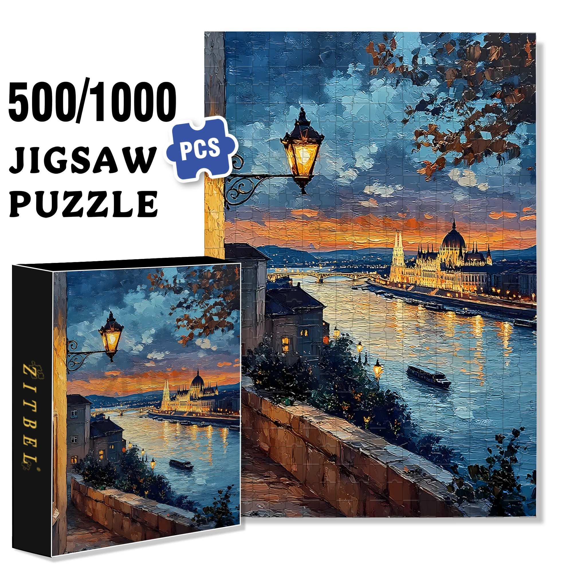 Sunset On The Riverside 500pcs/1000pcs Jigsaw Puzzle, Scratch-Resistant, Interactive Family Game & Brain-Boosting DIY Decor, Perfect for Halloween, Christmas & New Year Gifts, Family Puzzle Game