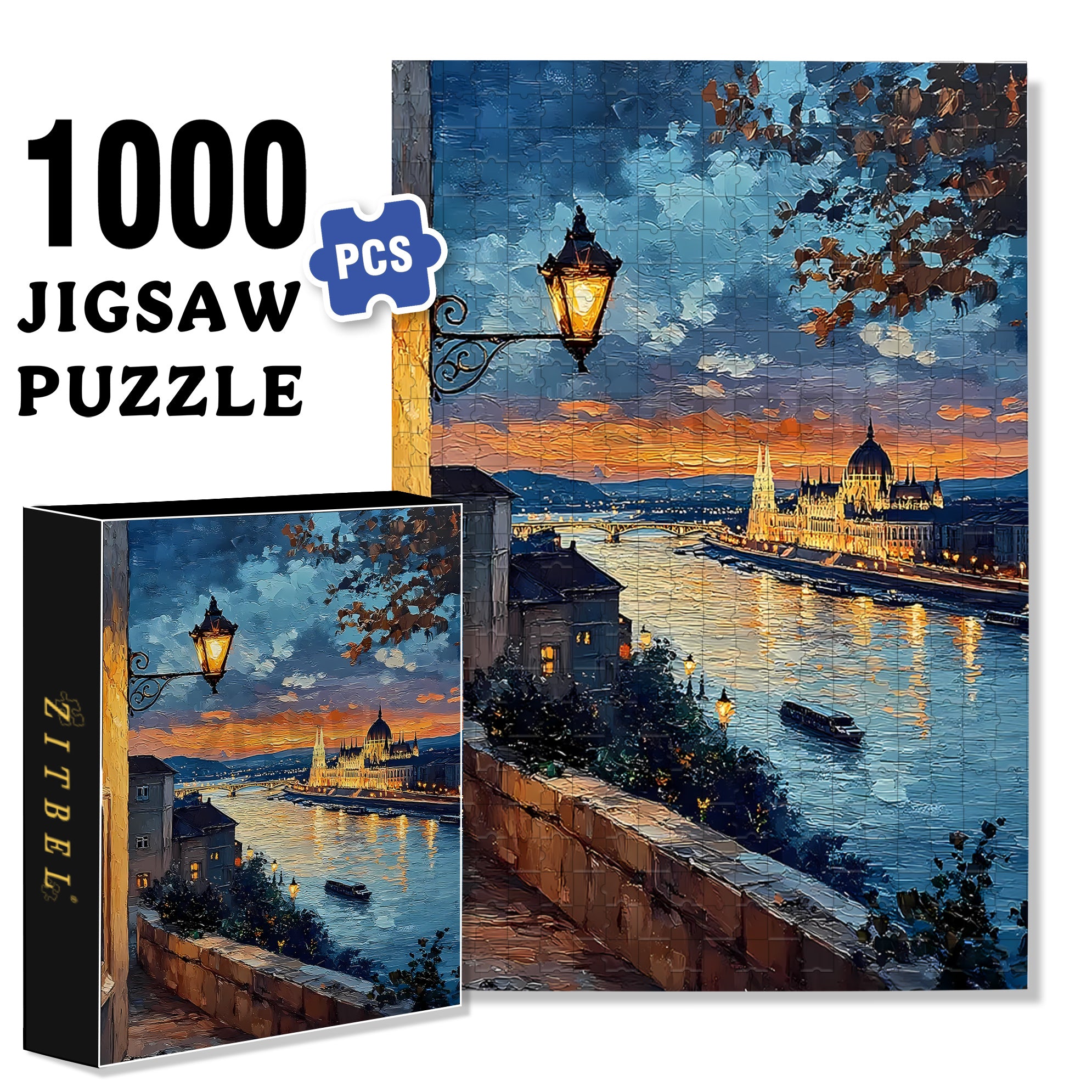Sunset On The Riverside 500pcs/1000pcs Jigsaw Puzzle, Scratch-Resistant, Interactive Family Game & Brain-Boosting DIY Decor, Perfect for Halloween, Christmas & New Year Gifts, Family Puzzle Game
