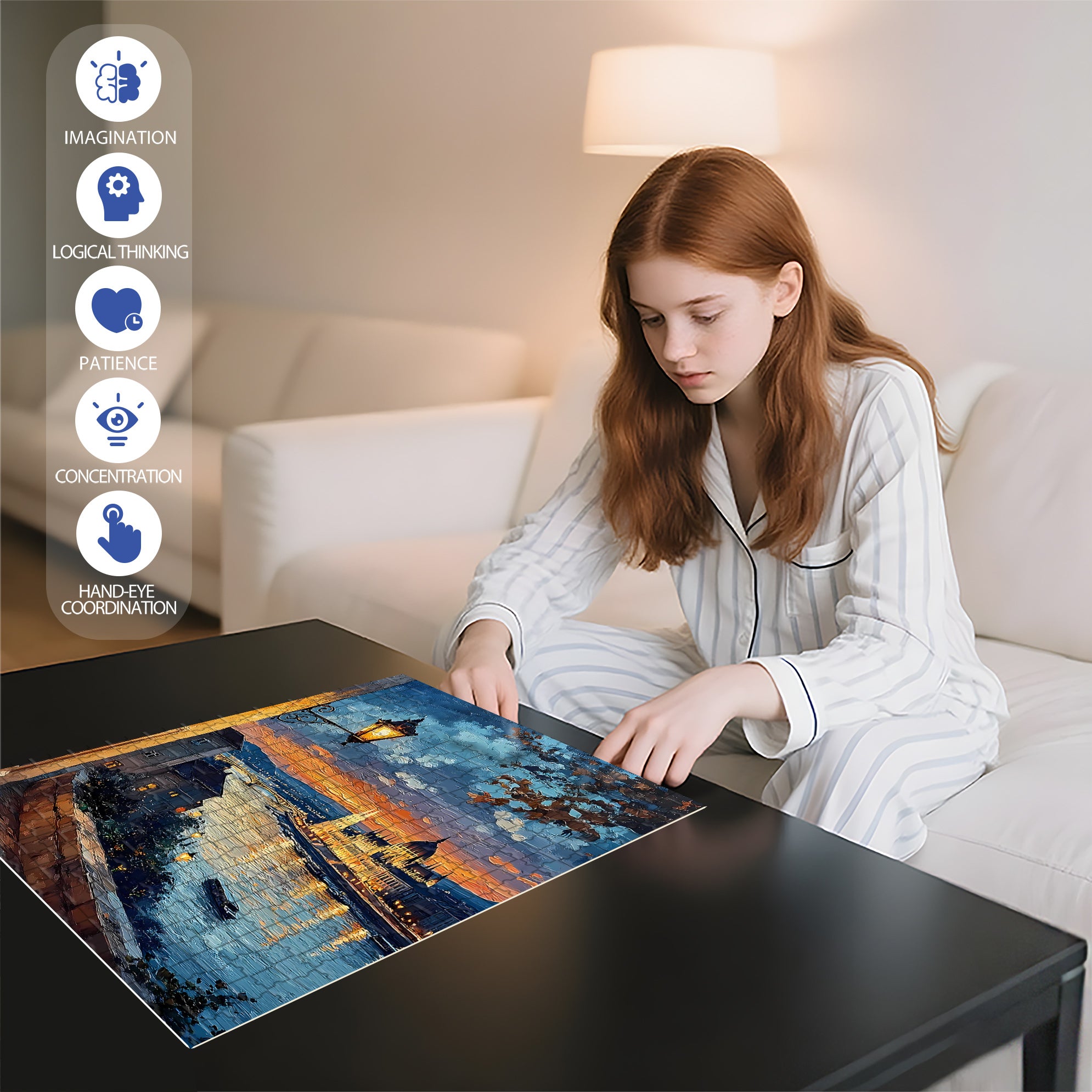 Sunset On The Riverside 500pcs/1000pcs Jigsaw Puzzle, Scratch-Resistant, Interactive Family Game & Brain-Boosting DIY Decor, Perfect for Halloween, Christmas & New Year Gifts, Family Puzzle Game