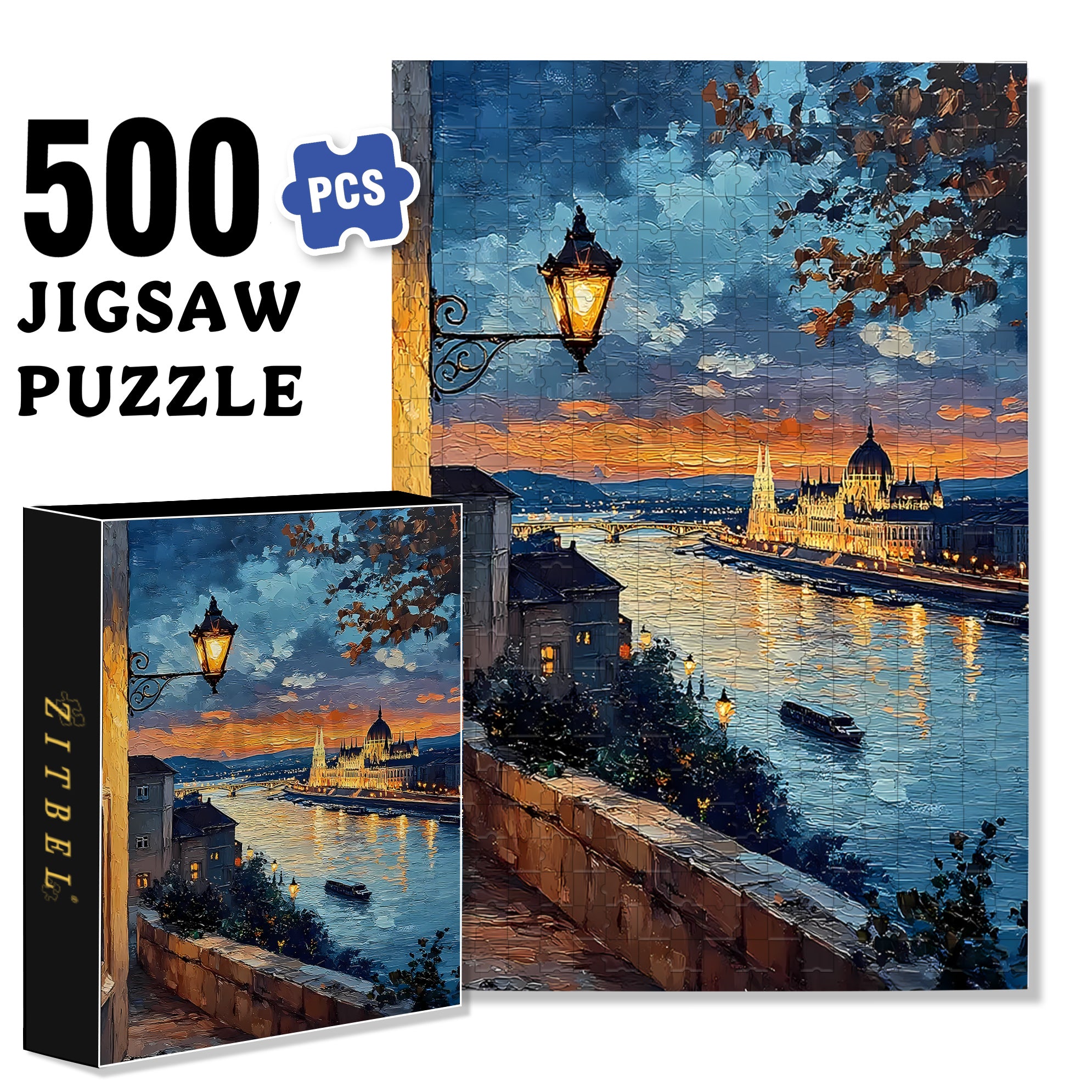 Sunset On The Riverside 500pcs/1000pcs Jigsaw Puzzle, Scratch-Resistant, Interactive Family Game & Brain-Boosting DIY Decor, Perfect for Halloween, Christmas & New Year Gifts, Family Puzzle Game