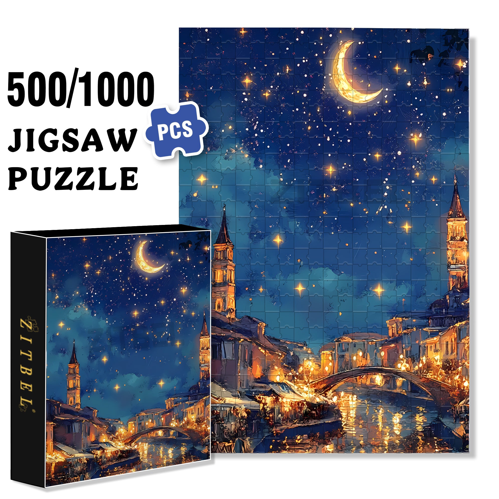 The Magic Of City 500pcs/1000pcs Jigsaw Puzzle, Scratch-Resistant, Interactive Family Game & Brain-Boosting DIY Decor, Perfect for Halloween, Christmas & New Year Gifts, Family Puzzle Game