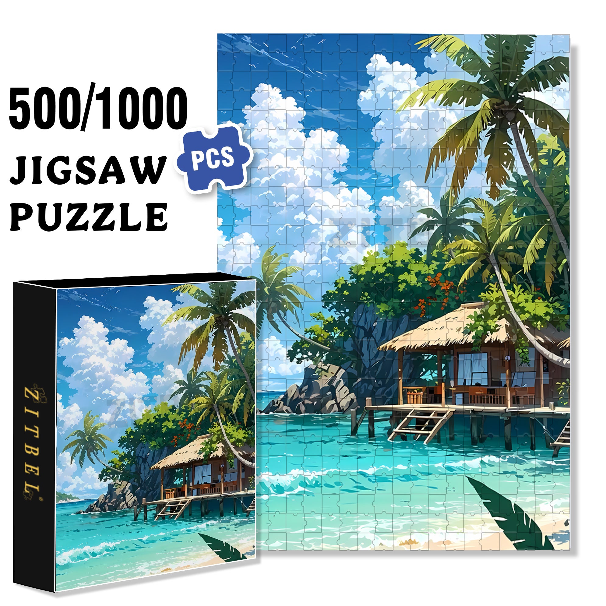 Tropical Island 500pcs/1000pcs Jigsaw Puzzle, Scratch-Resistant, Interactive Family Game & Brain-Boosting DIY Decor, Perfect for Halloween, Christmas & New Year Gifts, Family Puzzle Game