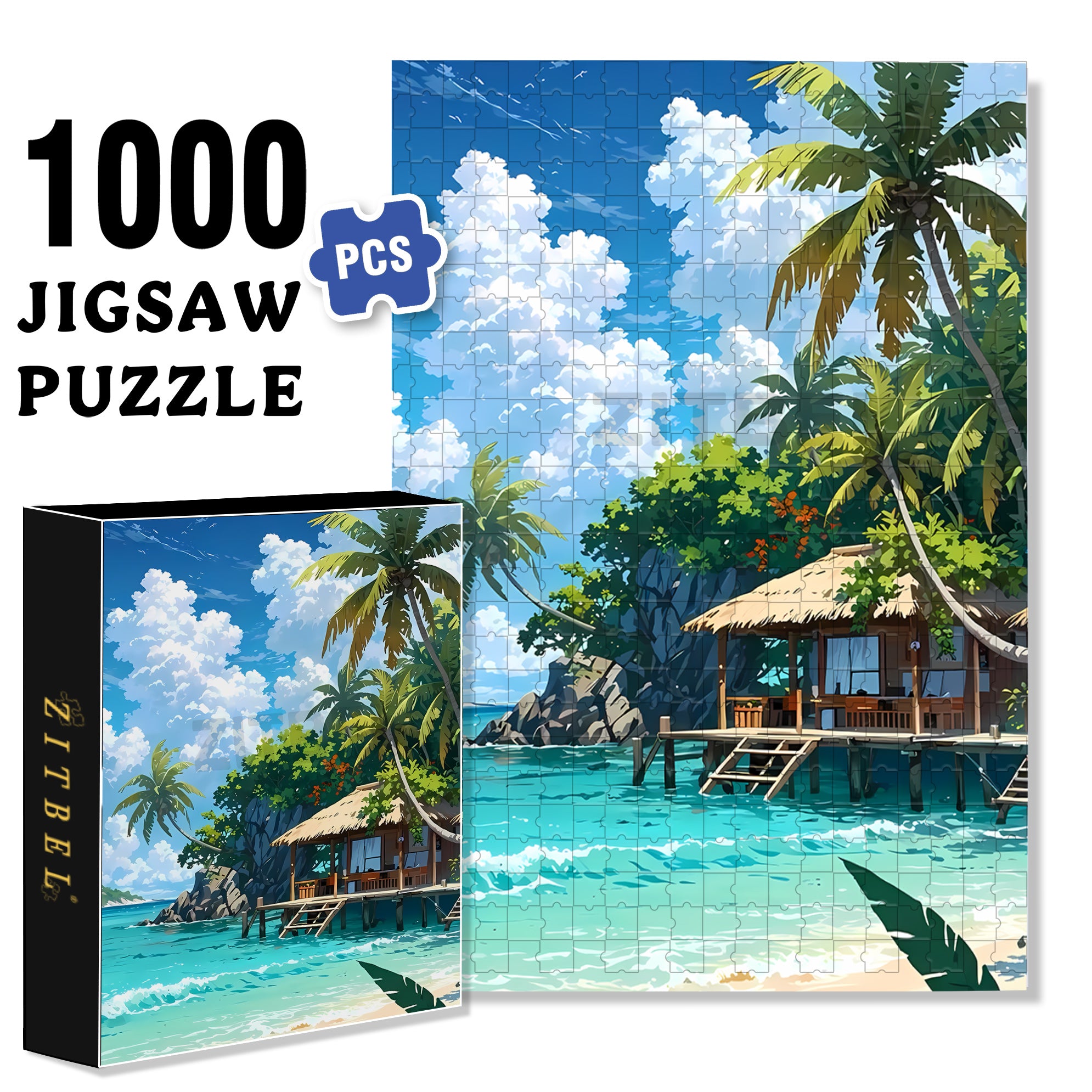 Tropical Island 500pcs/1000pcs Jigsaw Puzzle, Scratch-Resistant, Interactive Family Game & Brain-Boosting DIY Decor, Perfect for Halloween, Christmas & New Year Gifts, Family Puzzle Game