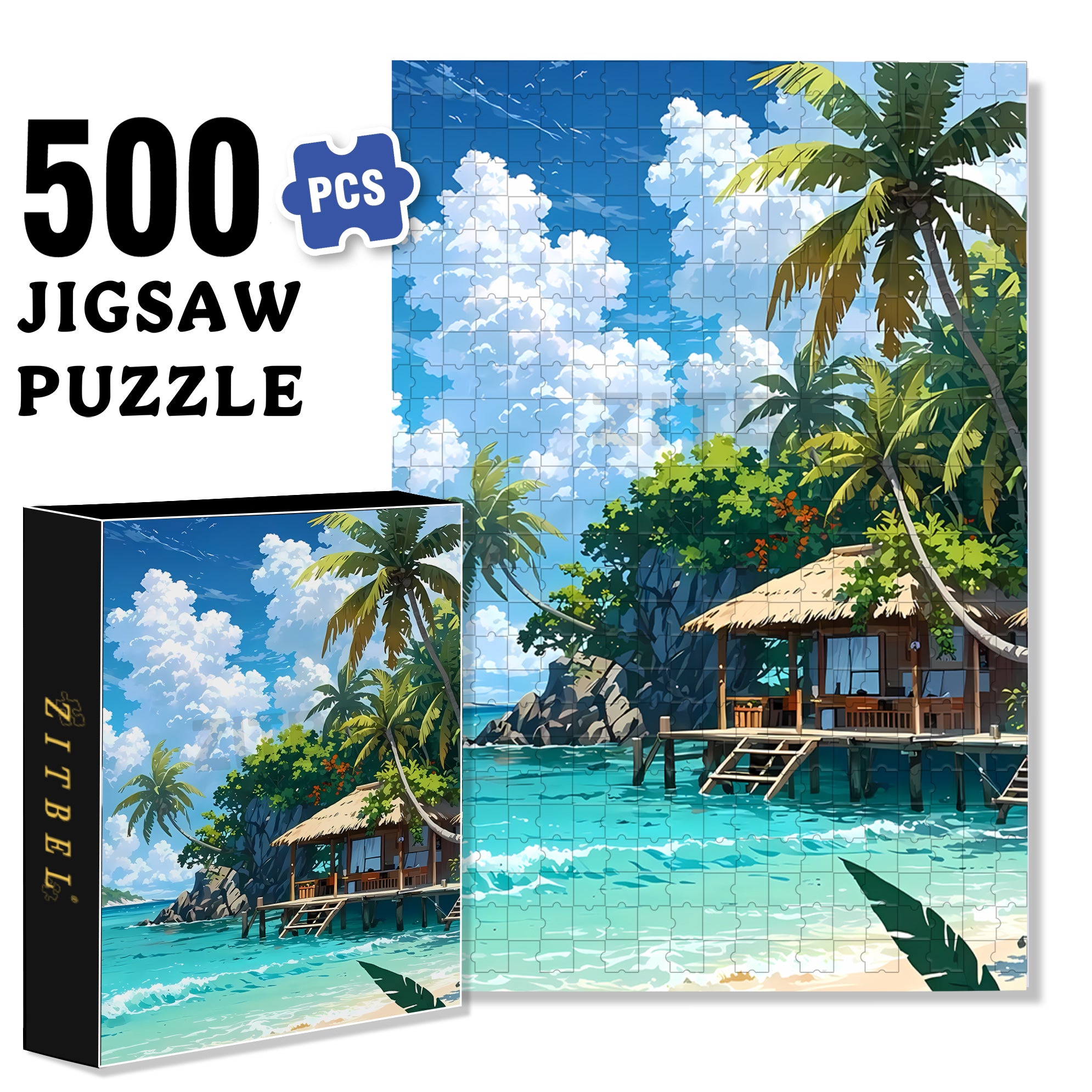 Tropical Island 500pcs/1000pcs Jigsaw Puzzle, Scratch-Resistant, Interactive Family Game & Brain-Boosting DIY Decor, Perfect for Halloween, Christmas & New Year Gifts, Family Puzzle Game