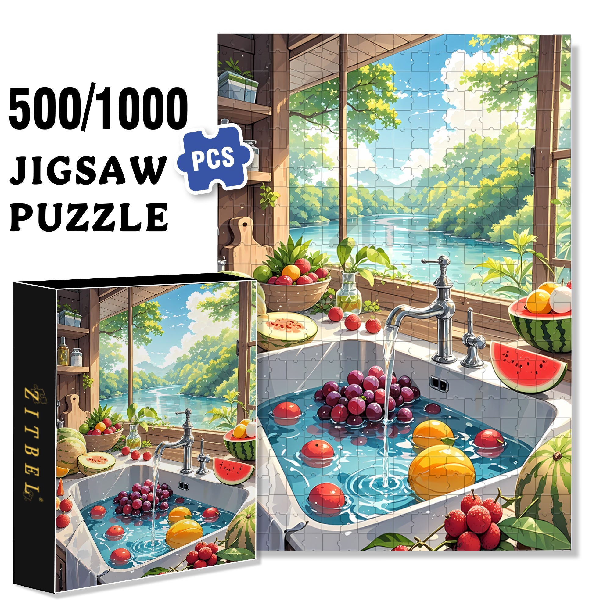 Washing The Fruit 500pcs/1000pcs Jigsaw Puzzle, Scratch-Resistant, Interactive Family Game & Brain-Boosting DIY Decor, Perfect for Halloween, Christmas & New Year Gifts, Family Puzzle Game