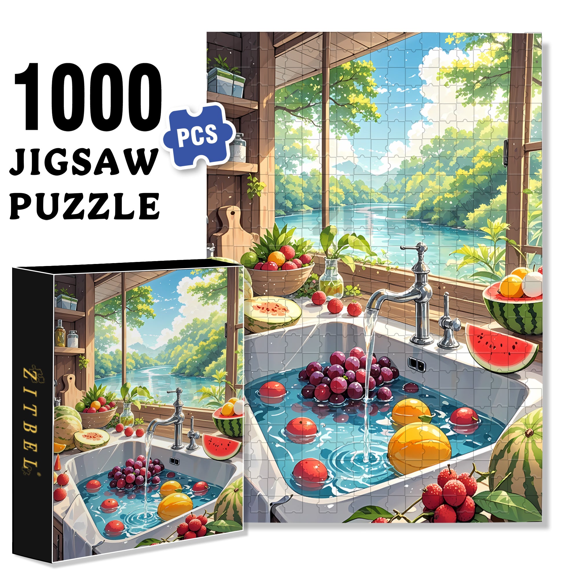 Washing The Fruit 500pcs/1000pcs Jigsaw Puzzle, Scratch-Resistant, Interactive Family Game & Brain-Boosting DIY Decor, Perfect for Halloween, Christmas & New Year Gifts, Family Puzzle Game