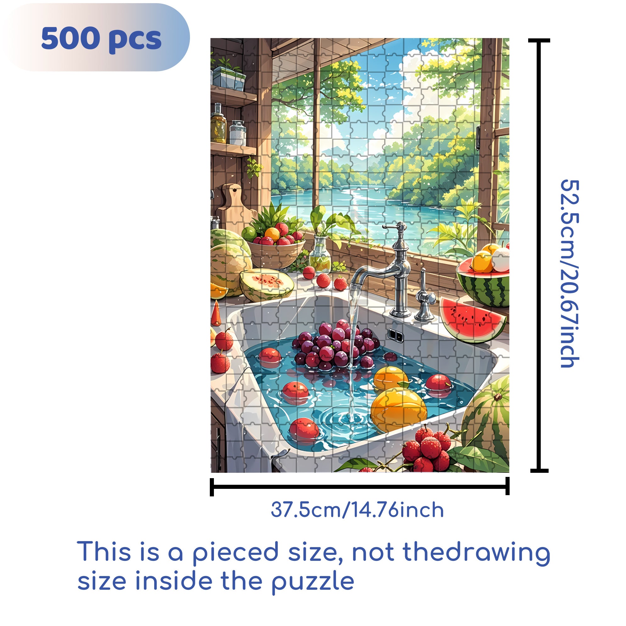 Washing The Fruit 500pcs/1000pcs Jigsaw Puzzle, Scratch-Resistant, Interactive Family Game & Brain-Boosting DIY Decor, Perfect for Halloween, Christmas & New Year Gifts, Family Puzzle Game