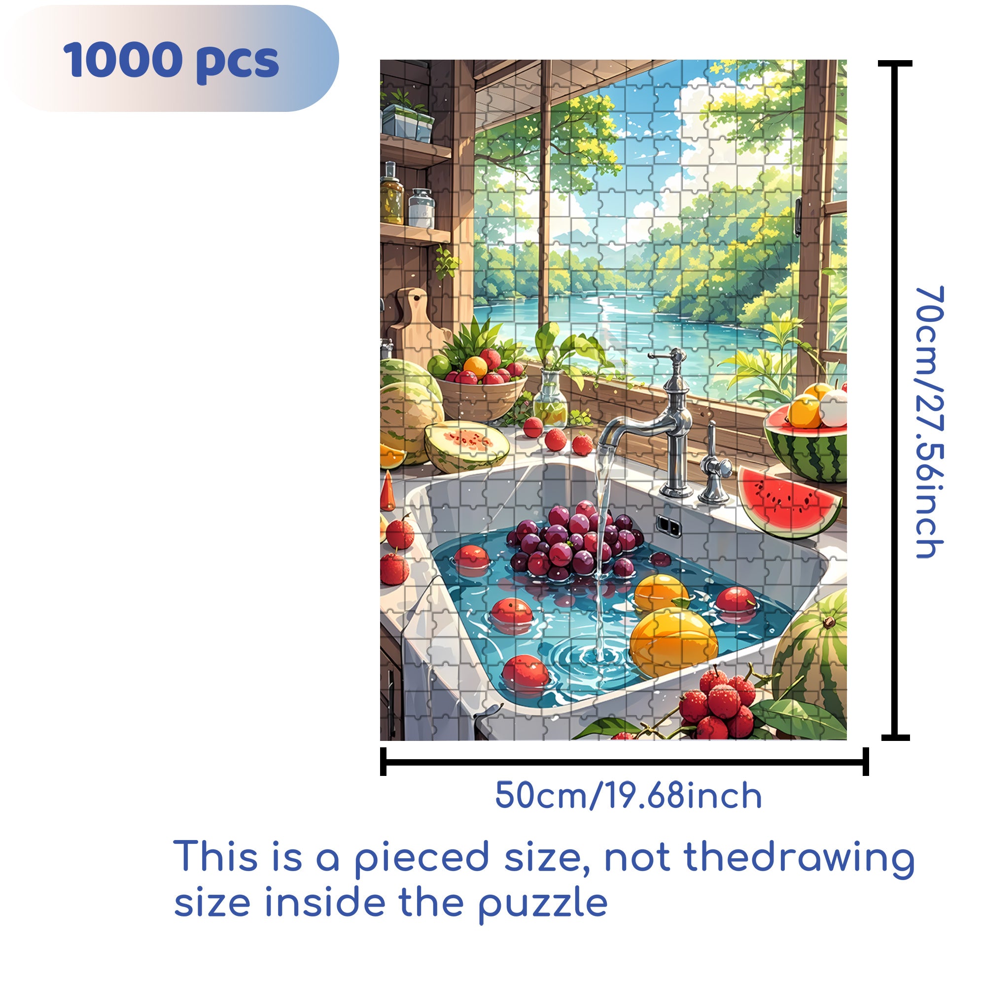 Washing The Fruit 500pcs/1000pcs Jigsaw Puzzle, Scratch-Resistant, Interactive Family Game & Brain-Boosting DIY Decor, Perfect for Halloween, Christmas & New Year Gifts, Family Puzzle Game