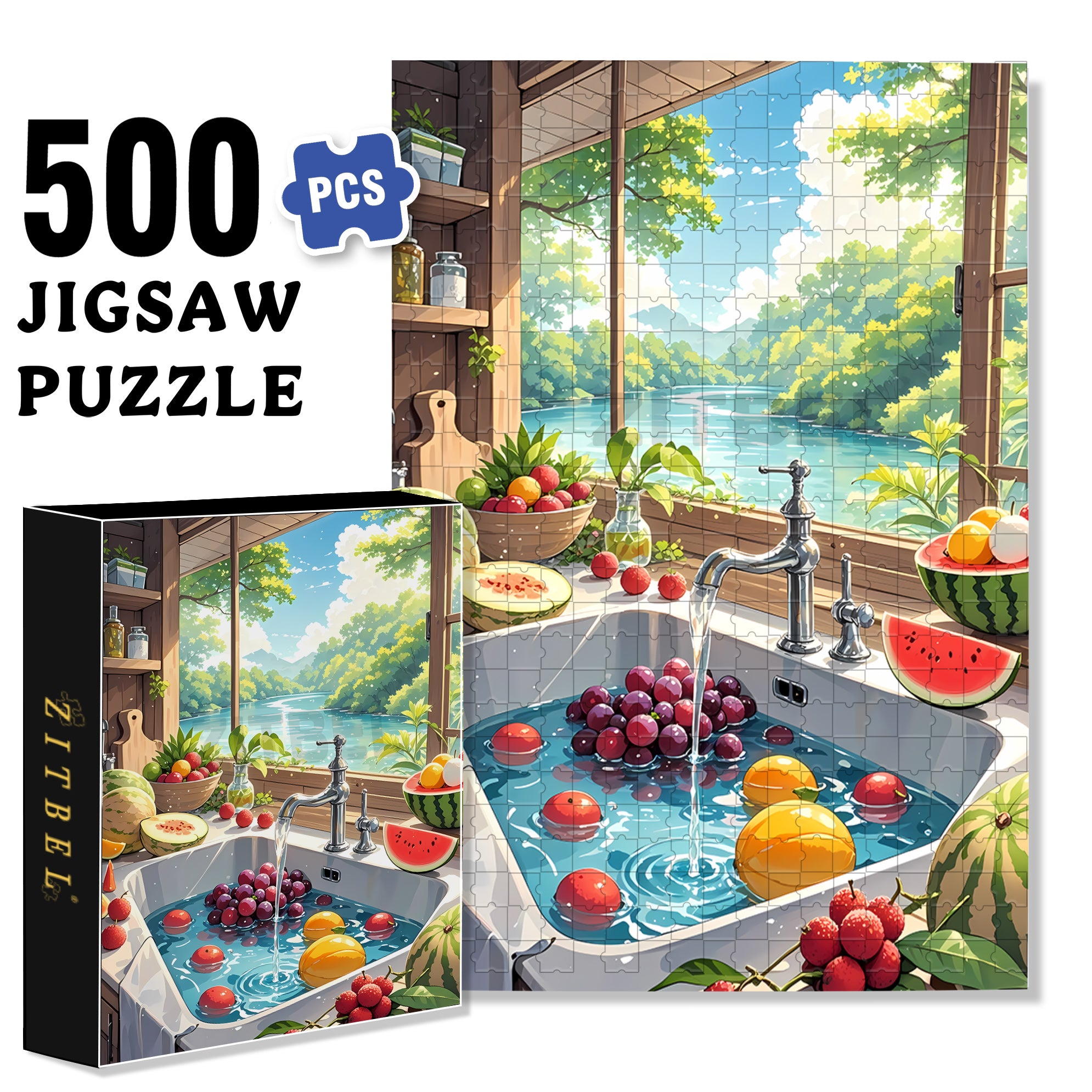Washing The Fruit 500pcs/1000pcs Jigsaw Puzzle, Scratch-Resistant, Interactive Family Game & Brain-Boosting DIY Decor, Perfect for Halloween, Christmas & New Year Gifts, Family Puzzle Game