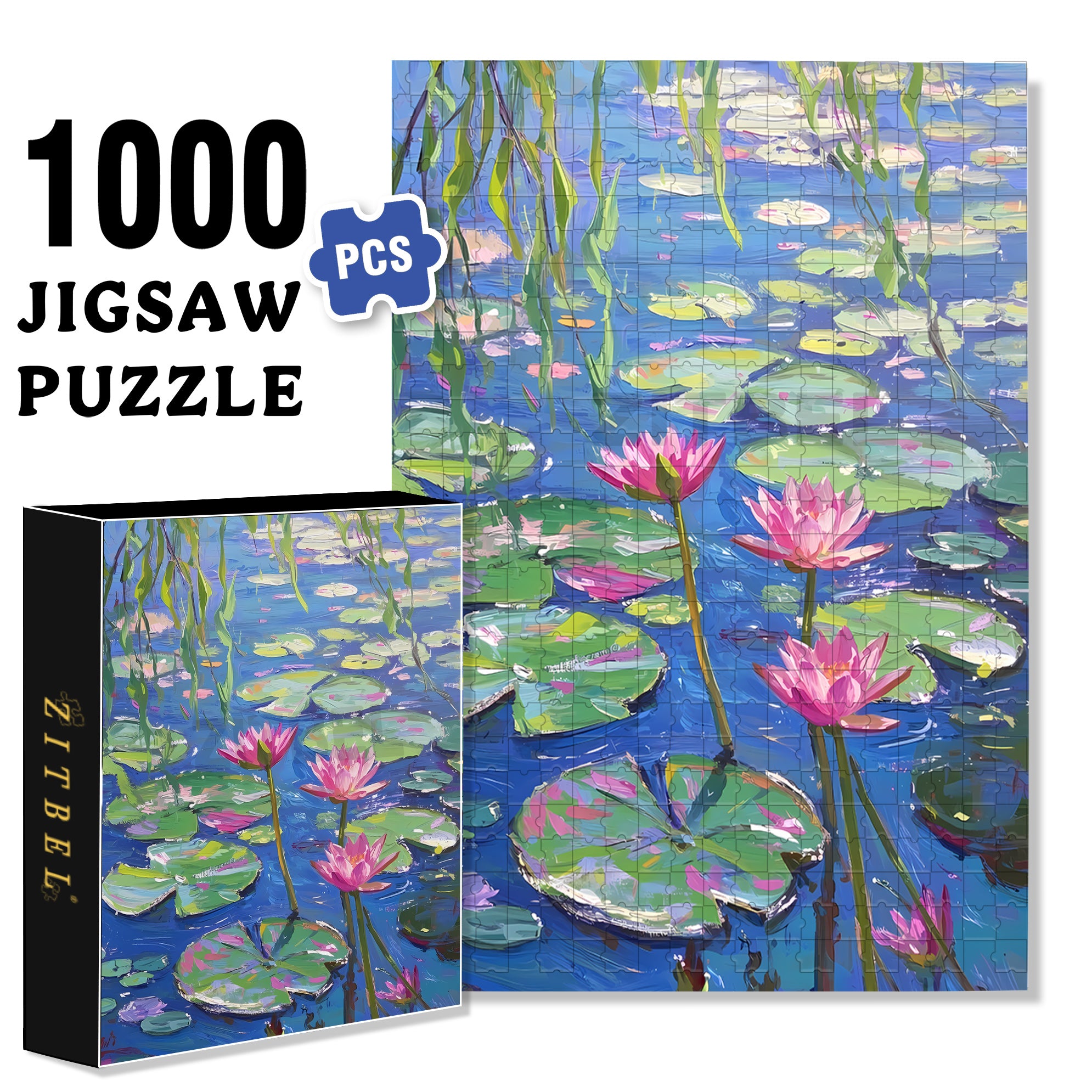 Water Lily 500pcs/1000pcs Jigsaw Puzzle, Scratch-Resistant, Interactive Family Game & Brain-Boosting DIY Decor, Perfect for Halloween, Christmas & New Year Gifts, Family Puzzle Game