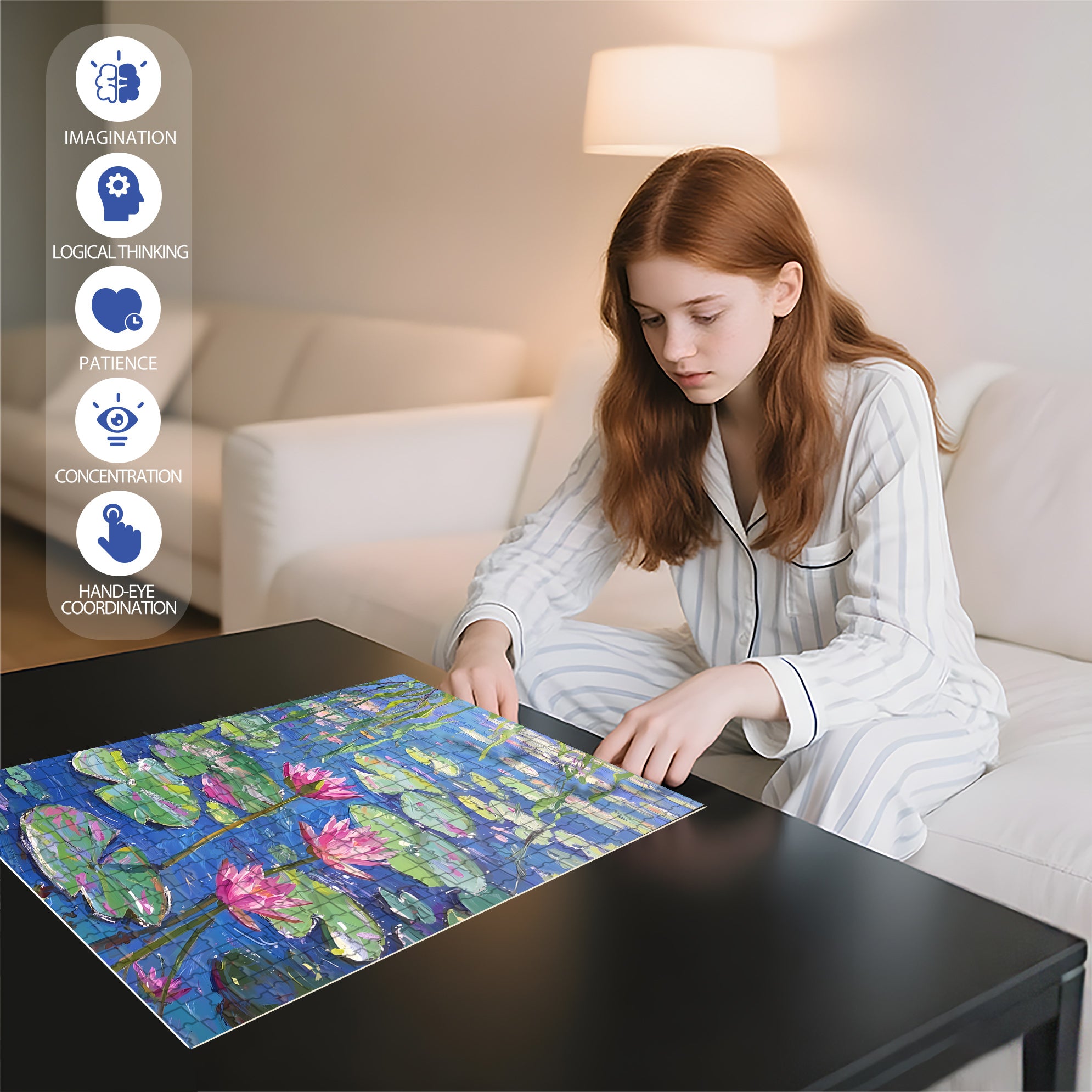 Water Lily 500pcs/1000pcs Jigsaw Puzzle, Scratch-Resistant, Interactive Family Game & Brain-Boosting DIY Decor, Perfect for Halloween, Christmas & New Year Gifts, Family Puzzle Game