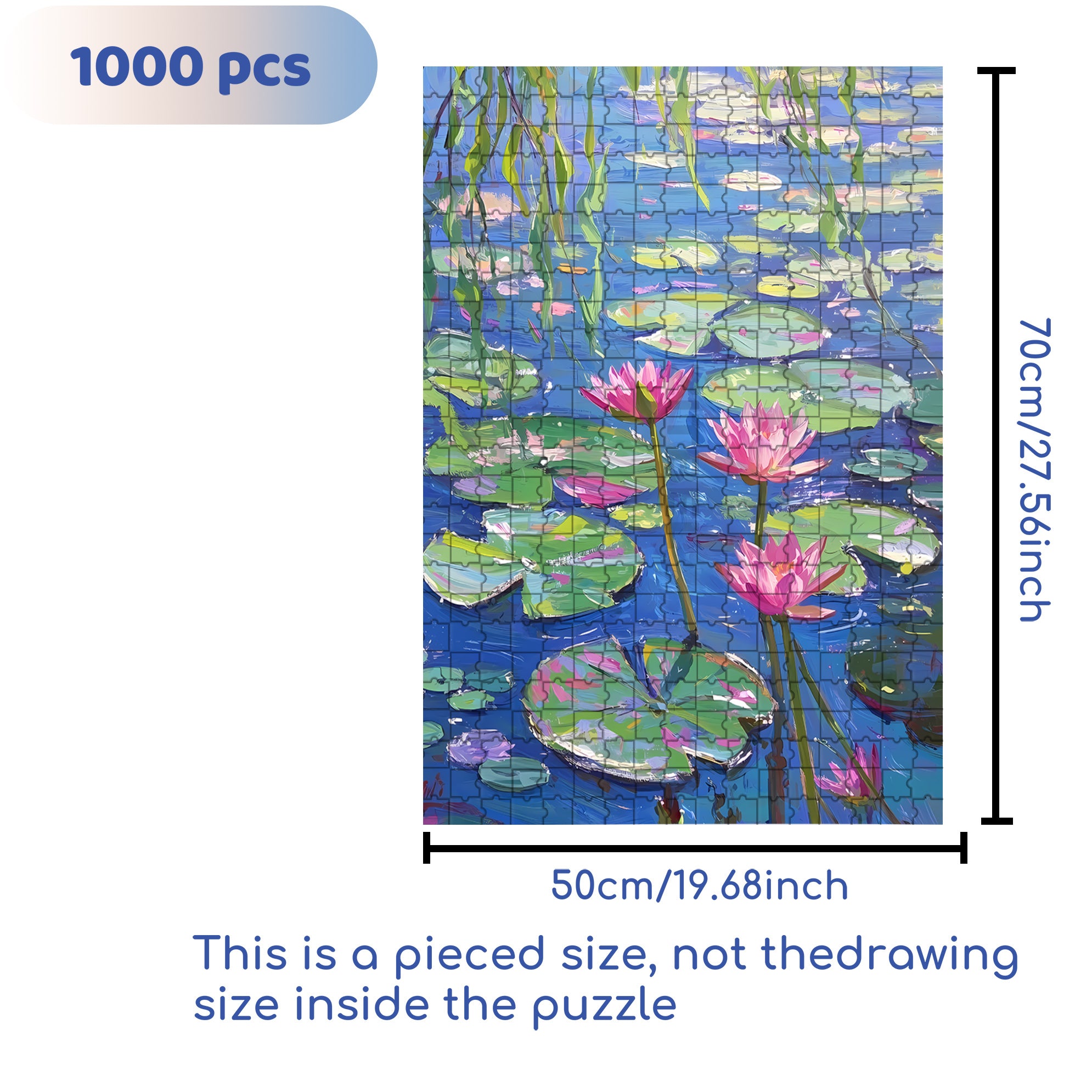 Water Lily 500pcs/1000pcs Jigsaw Puzzle, Scratch-Resistant, Interactive Family Game & Brain-Boosting DIY Decor, Perfect for Halloween, Christmas & New Year Gifts, Family Puzzle Game