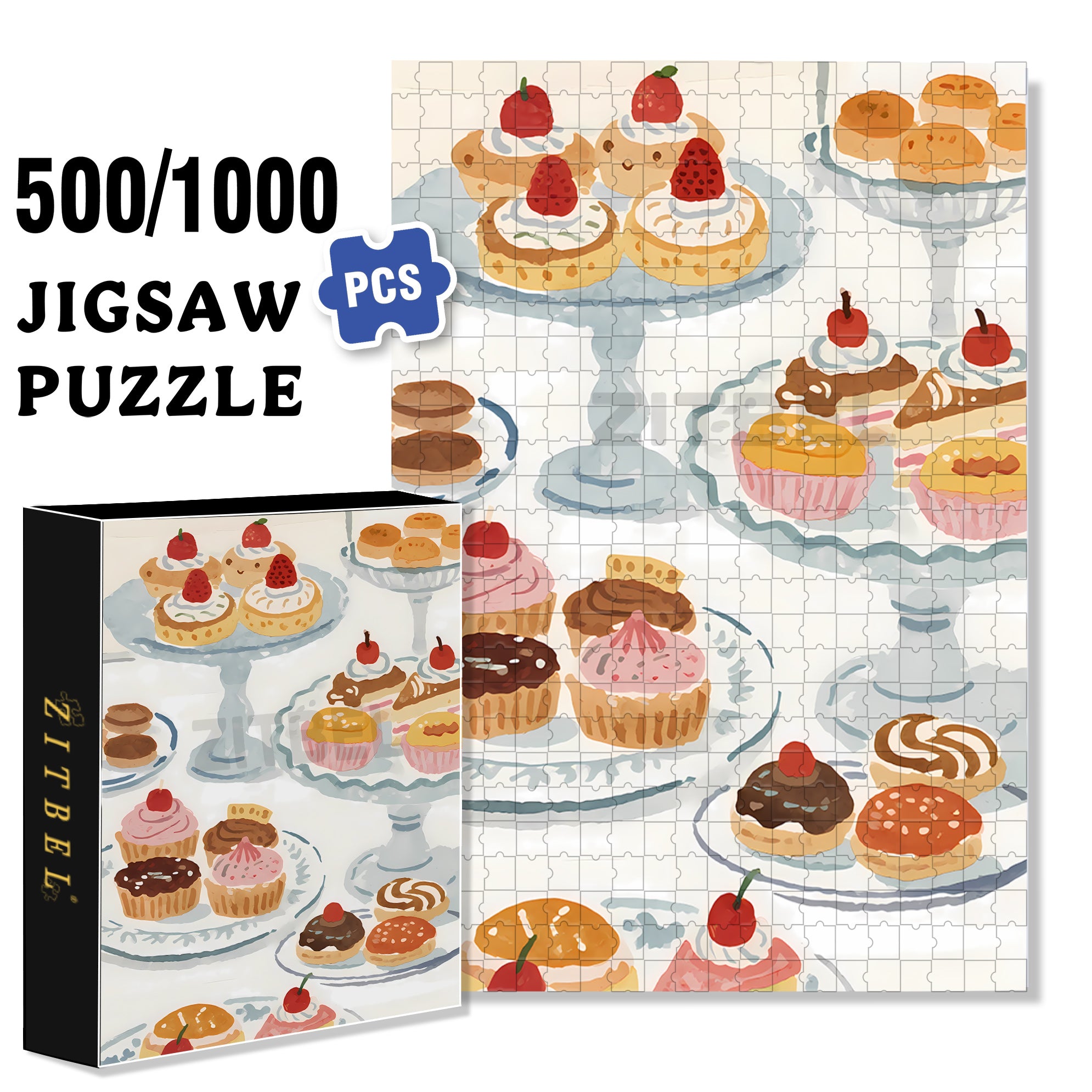 A Table Full Of Desserts 500pcs/1000pcs Jigsaw Puzzle, Scratch-Resistant, Interactive Family Game & Brain-Boosting DIY Decor, Perfect for Halloween, Christmas & New Year Gifts, Family Puzzle Game