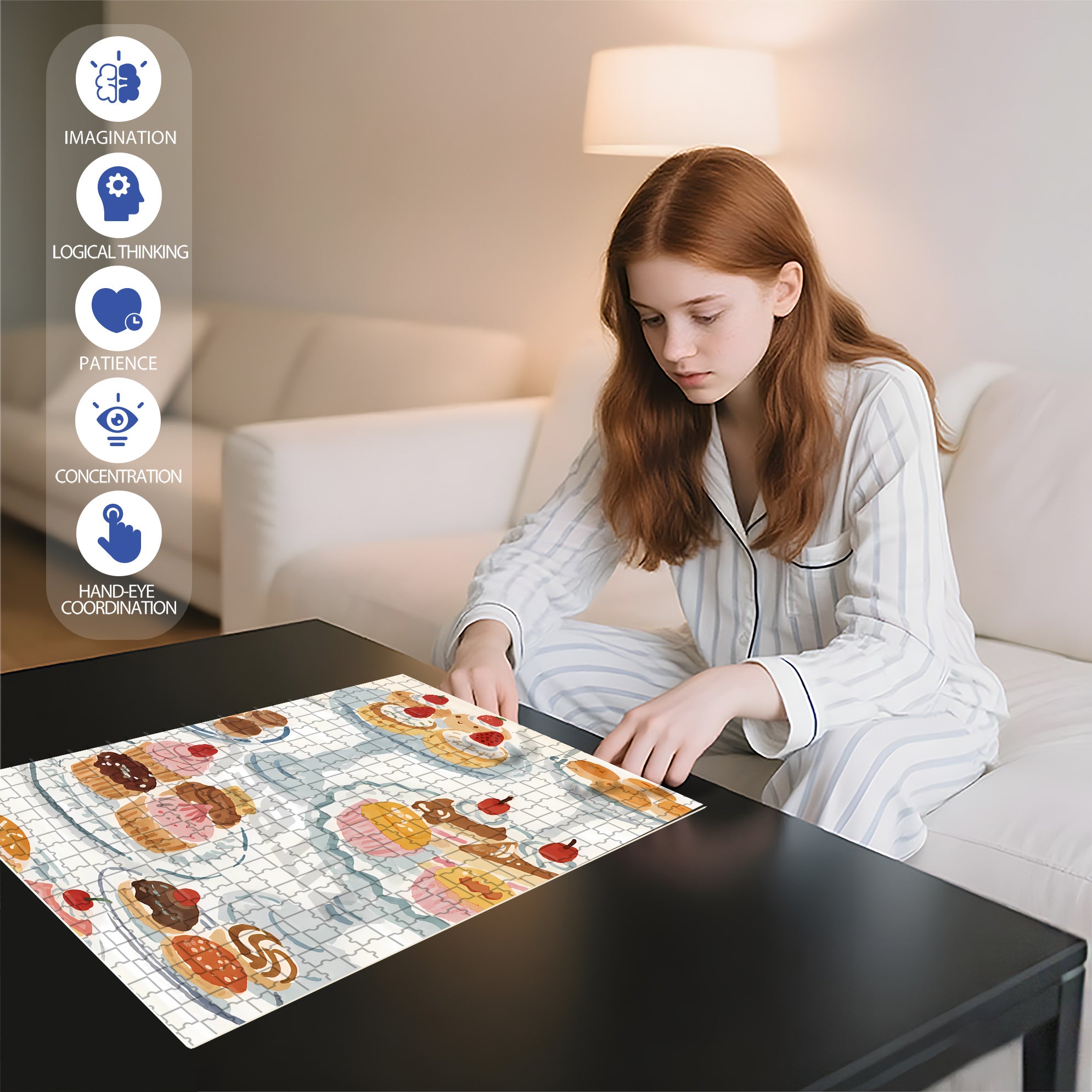 A Table Full Of Desserts 500pcs/1000pcs Jigsaw Puzzle, Scratch-Resistant, Interactive Family Game & Brain-Boosting DIY Decor, Perfect for Halloween, Christmas & New Year Gifts, Family Puzzle Game