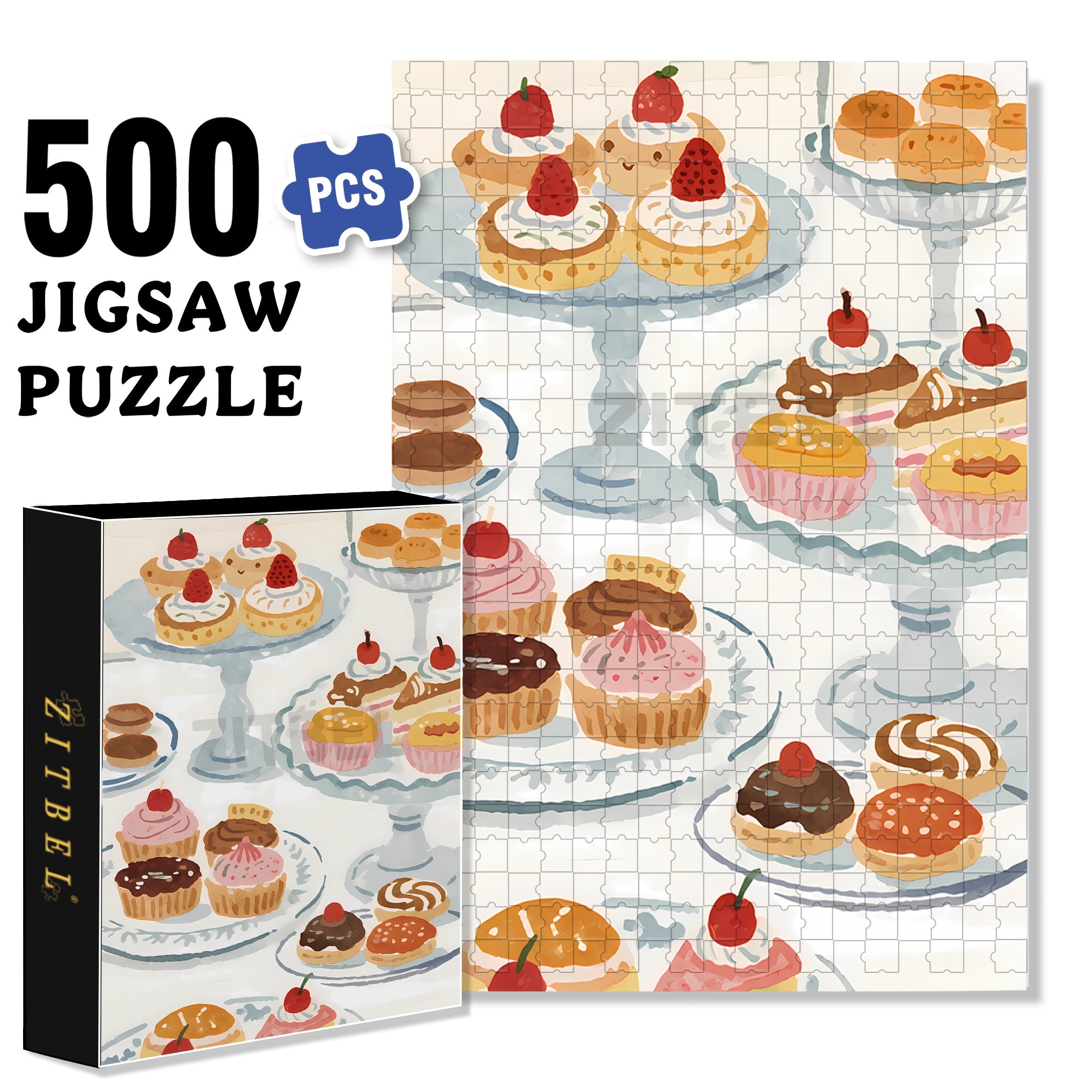 A Table Full Of Desserts 500pcs/1000pcs Jigsaw Puzzle, Scratch-Resistant, Interactive Family Game & Brain-Boosting DIY Decor, Perfect for Halloween, Christmas & New Year Gifts, Family Puzzle Game