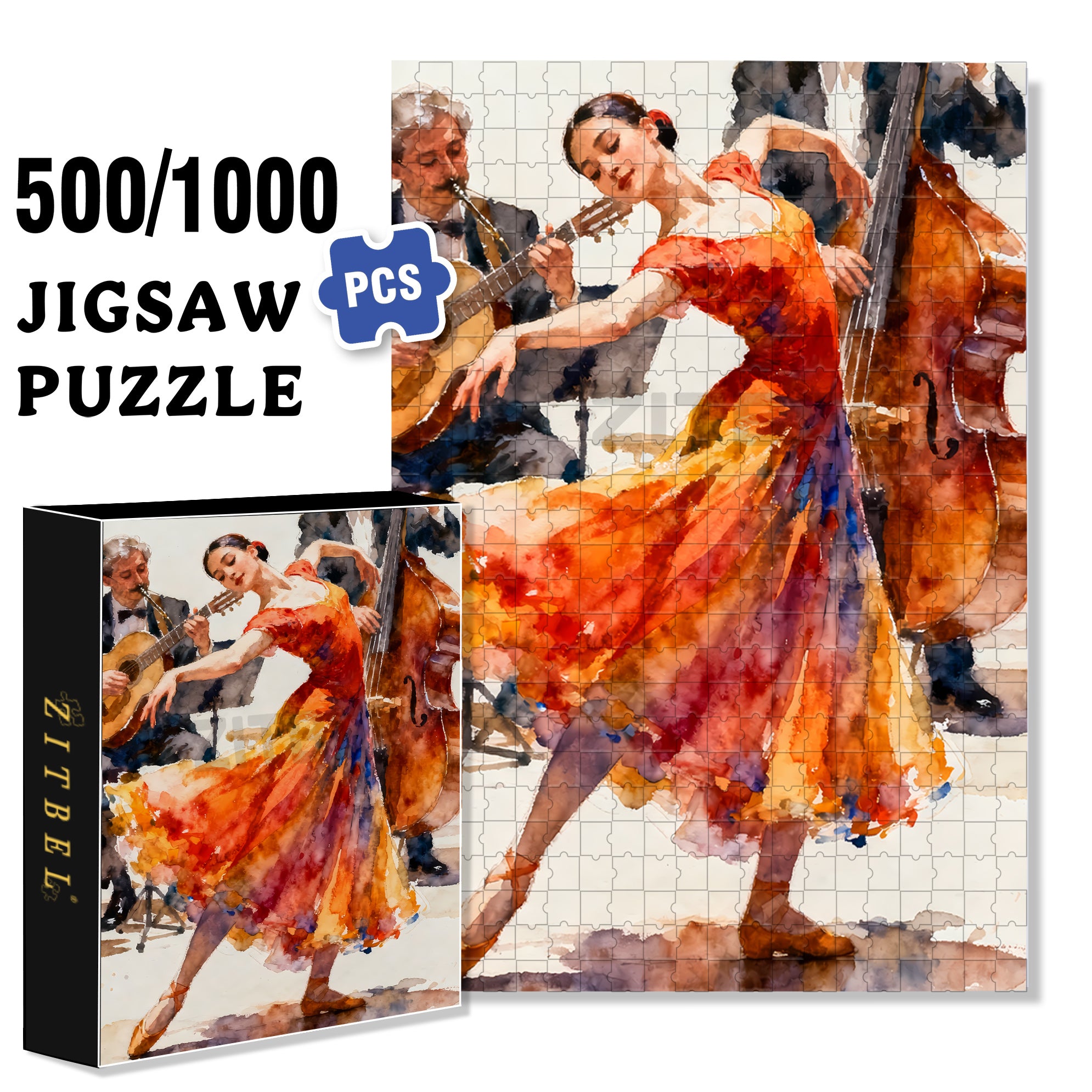 Ballet 500pcs/1000pcs Jigsaw Puzzle, Scratch-Resistant, Interactive Family Game & Brain-Boosting DIY Decor, Perfect for Halloween, Christmas & New Year Gifts, Family Puzzle Game