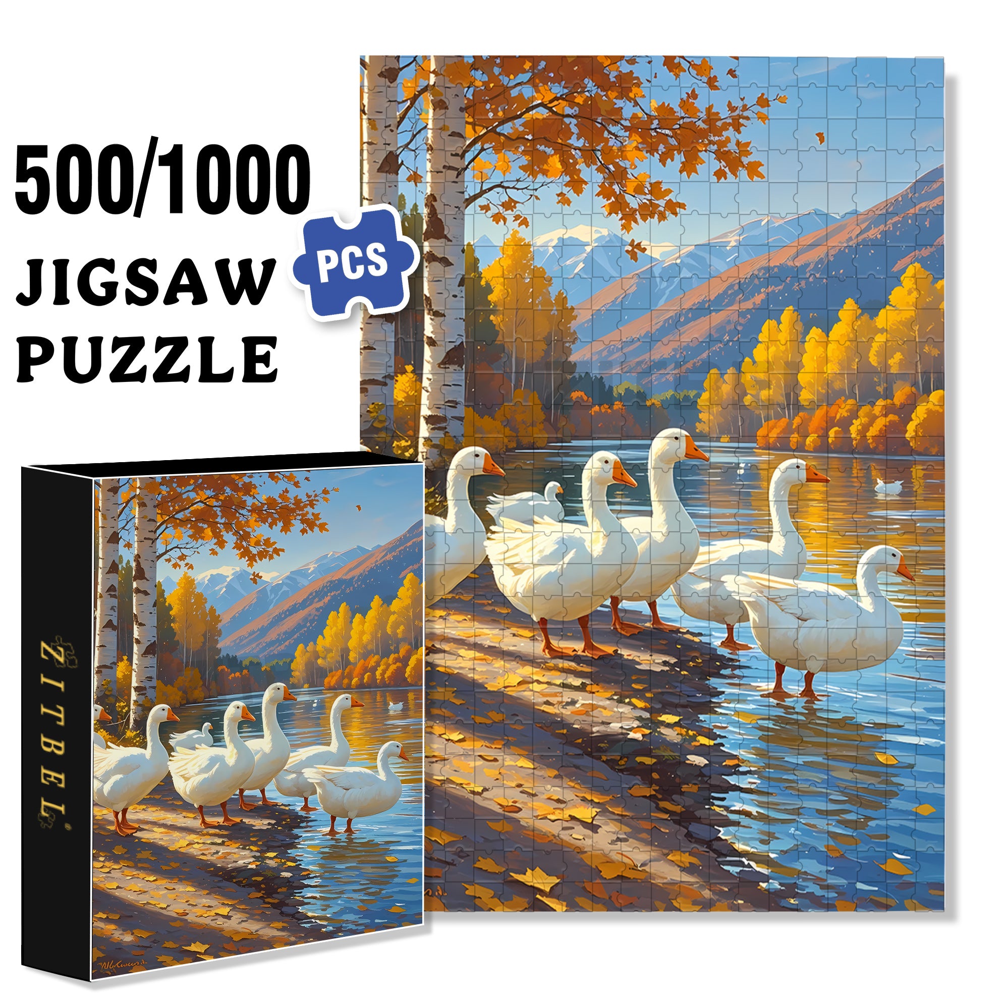 Big White Goose 500pcs/1000pcs Jigsaw Puzzle, Scratch-Resistant, Interactive Family Game & Brain-Boosting DIY Decor, Perfect for Halloween, Christmas & New Year Gifts, Family Puzzle Game