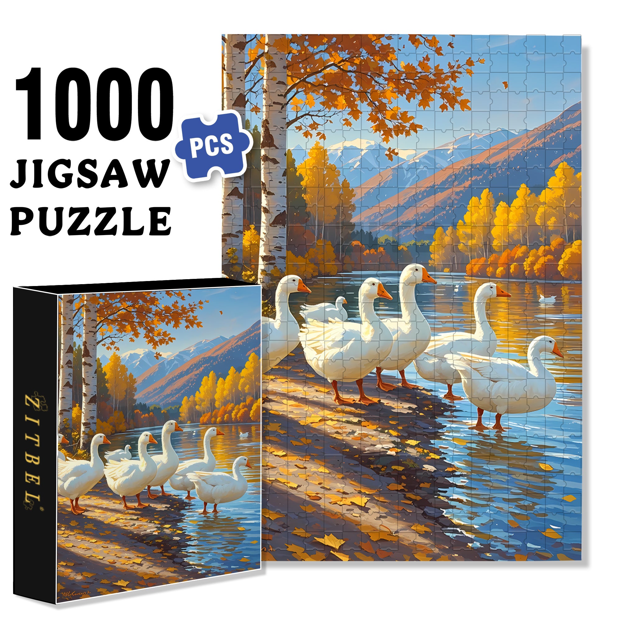 Big White Goose 500pcs/1000pcs Jigsaw Puzzle, Scratch-Resistant, Interactive Family Game & Brain-Boosting DIY Decor, Perfect for Halloween, Christmas & New Year Gifts, Family Puzzle Game
