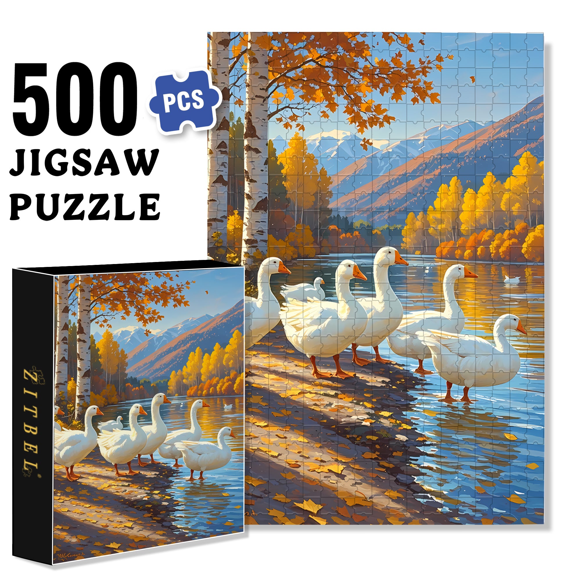 Big White Goose 500pcs/1000pcs Jigsaw Puzzle, Scratch-Resistant, Interactive Family Game & Brain-Boosting DIY Decor, Perfect for Halloween, Christmas & New Year Gifts, Family Puzzle Game