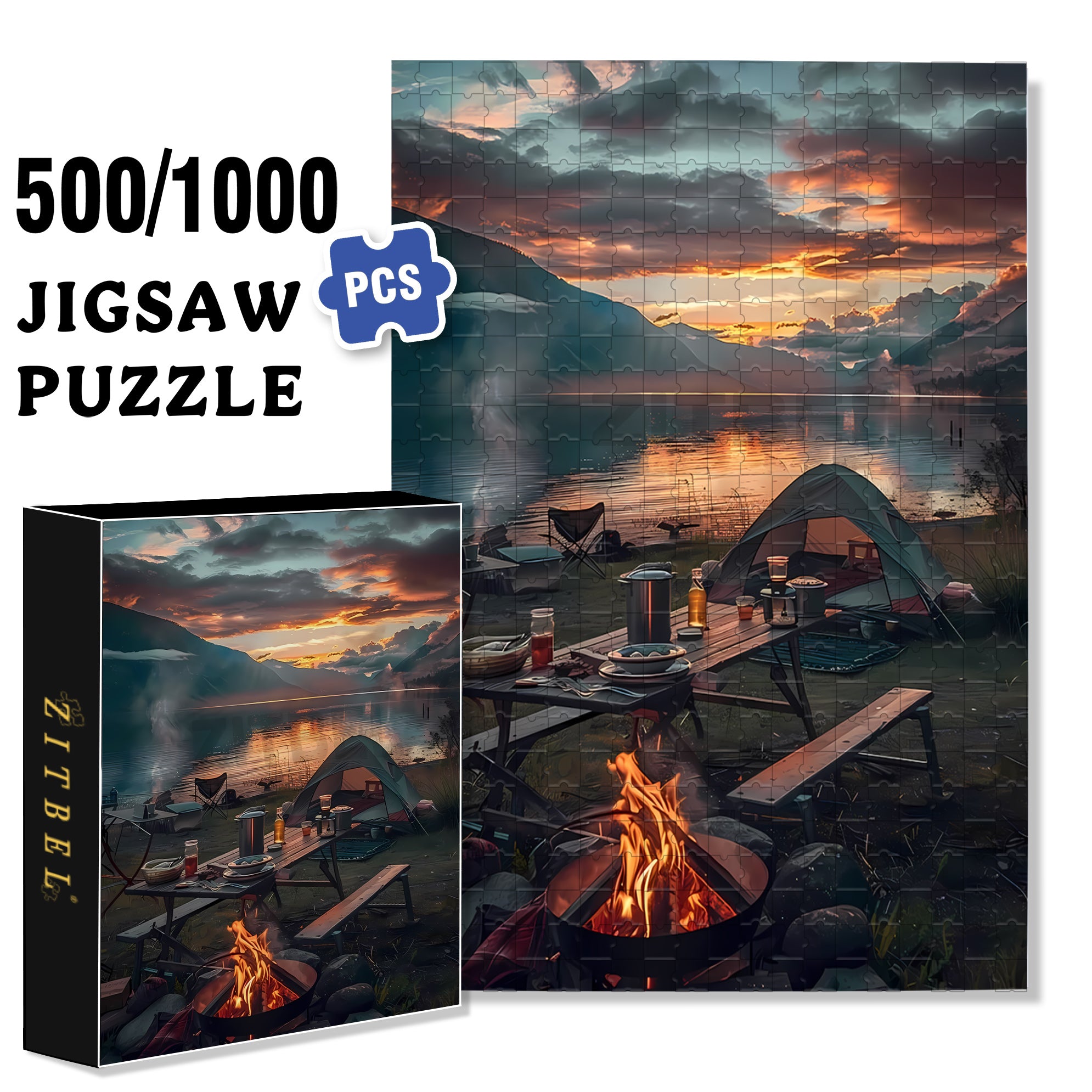Bonfire 500pcs/1000pcs Jigsaw Puzzle, Scratch-Resistant, Interactive Family Game & Brain-Boosting DIY Decor, Perfect for Halloween, Christmas & New Year Gifts, Family Puzzle Game