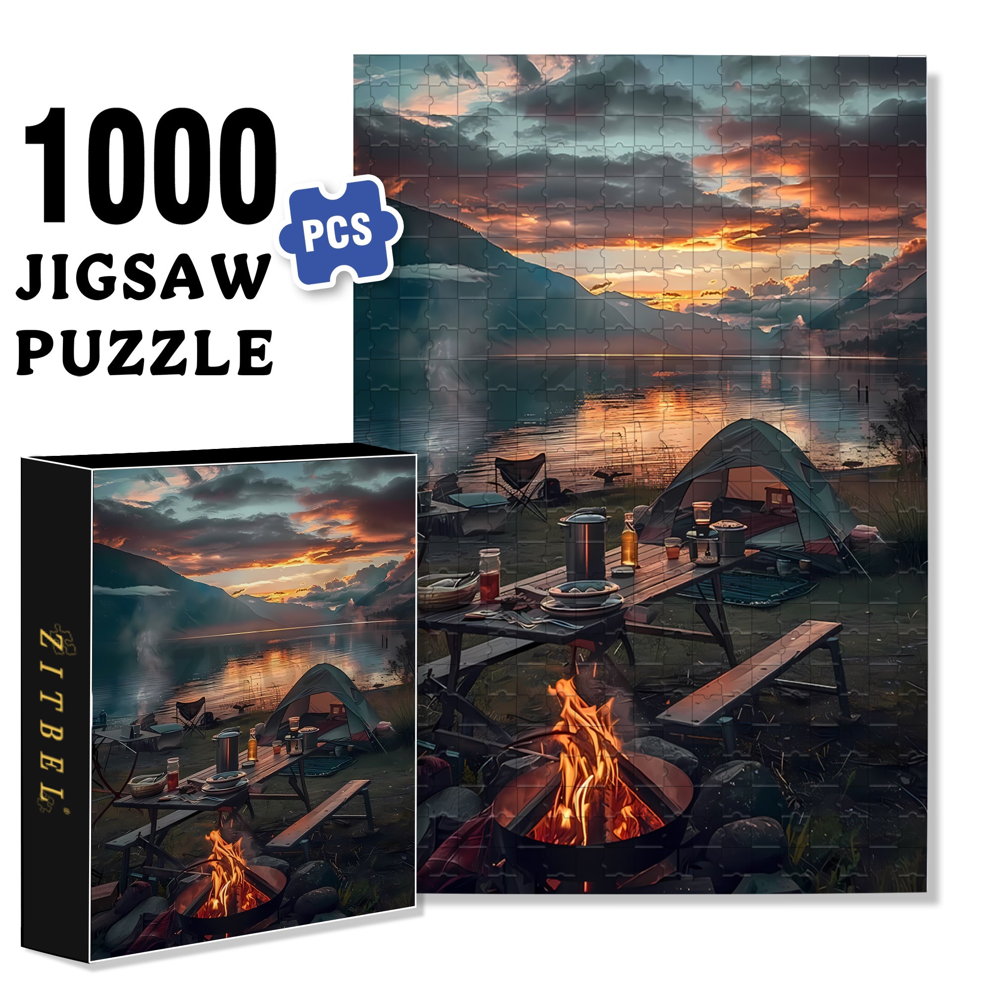 Bonfire 500pcs/1000pcs Jigsaw Puzzle, Scratch-Resistant, Interactive Family Game & Brain-Boosting DIY Decor, Perfect for Halloween, Christmas & New Year Gifts, Family Puzzle Game