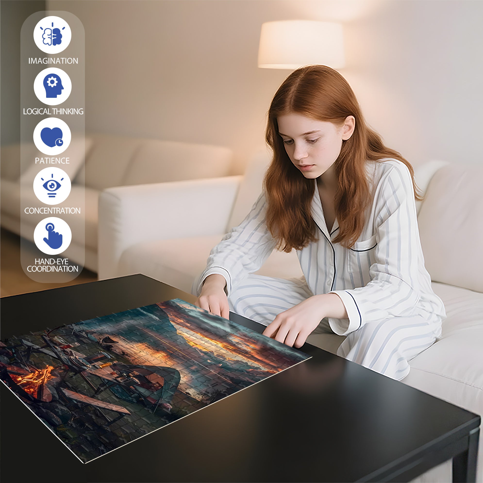 Bonfire 500pcs/1000pcs Jigsaw Puzzle, Scratch-Resistant, Interactive Family Game & Brain-Boosting DIY Decor, Perfect for Halloween, Christmas & New Year Gifts, Family Puzzle Game