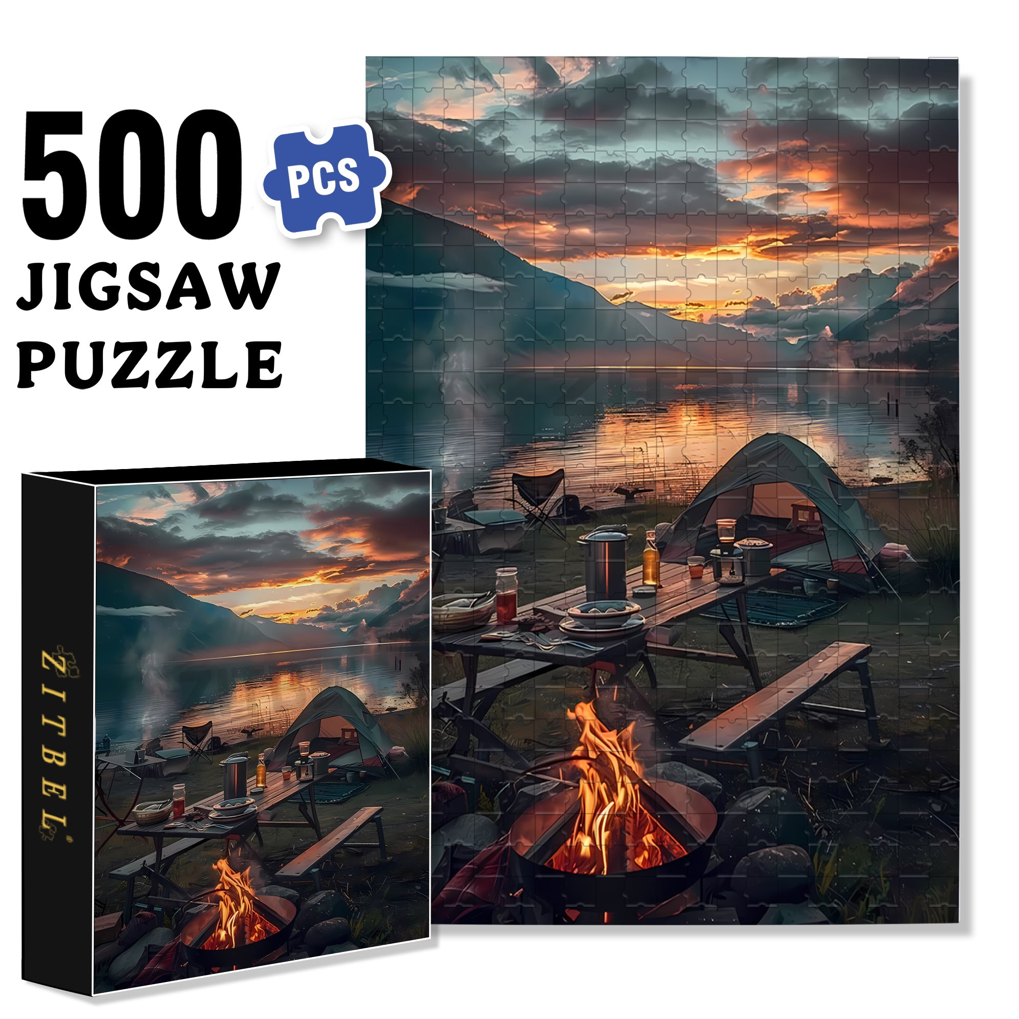 Bonfire 500pcs/1000pcs Jigsaw Puzzle, Scratch-Resistant, Interactive Family Game & Brain-Boosting DIY Decor, Perfect for Halloween, Christmas & New Year Gifts, Family Puzzle Game