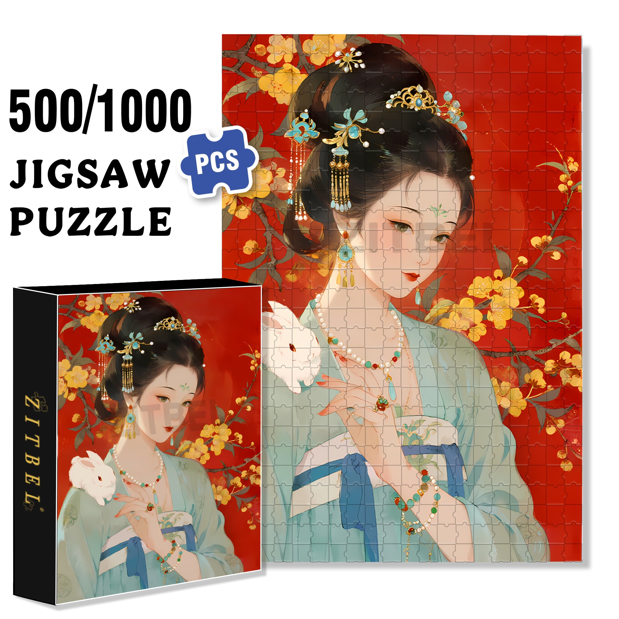 Chinese Moon Goddess 500pcs/1000pcs Jigsaw Puzzle, Scratch-Resistant, Interactive Family Game & Brain-Boosting DIY Decor, Perfect for Halloween, Christmas & New Year Gifts, Family Puzzle Game