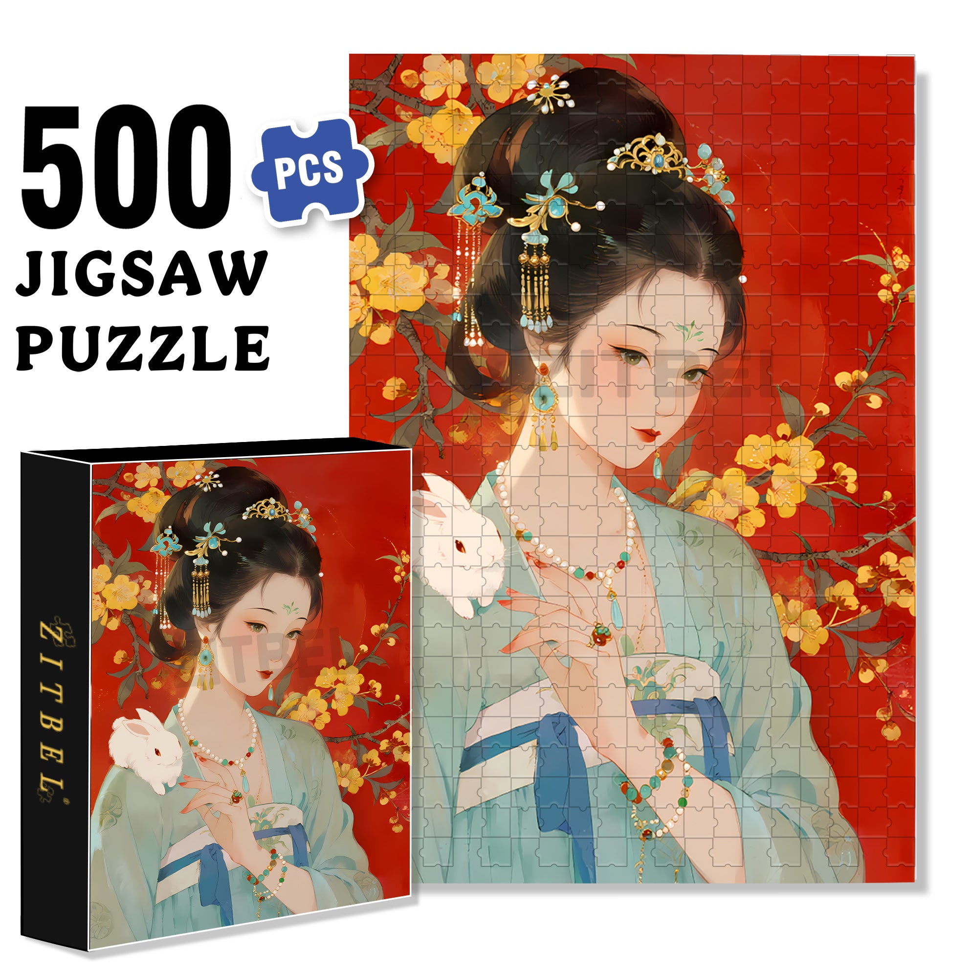 Chinese Moon Goddess 500pcs/1000pcs Jigsaw Puzzle, Scratch-Resistant, Interactive Family Game & Brain-Boosting DIY Decor, Perfect for Halloween, Christmas & New Year Gifts, Family Puzzle Game