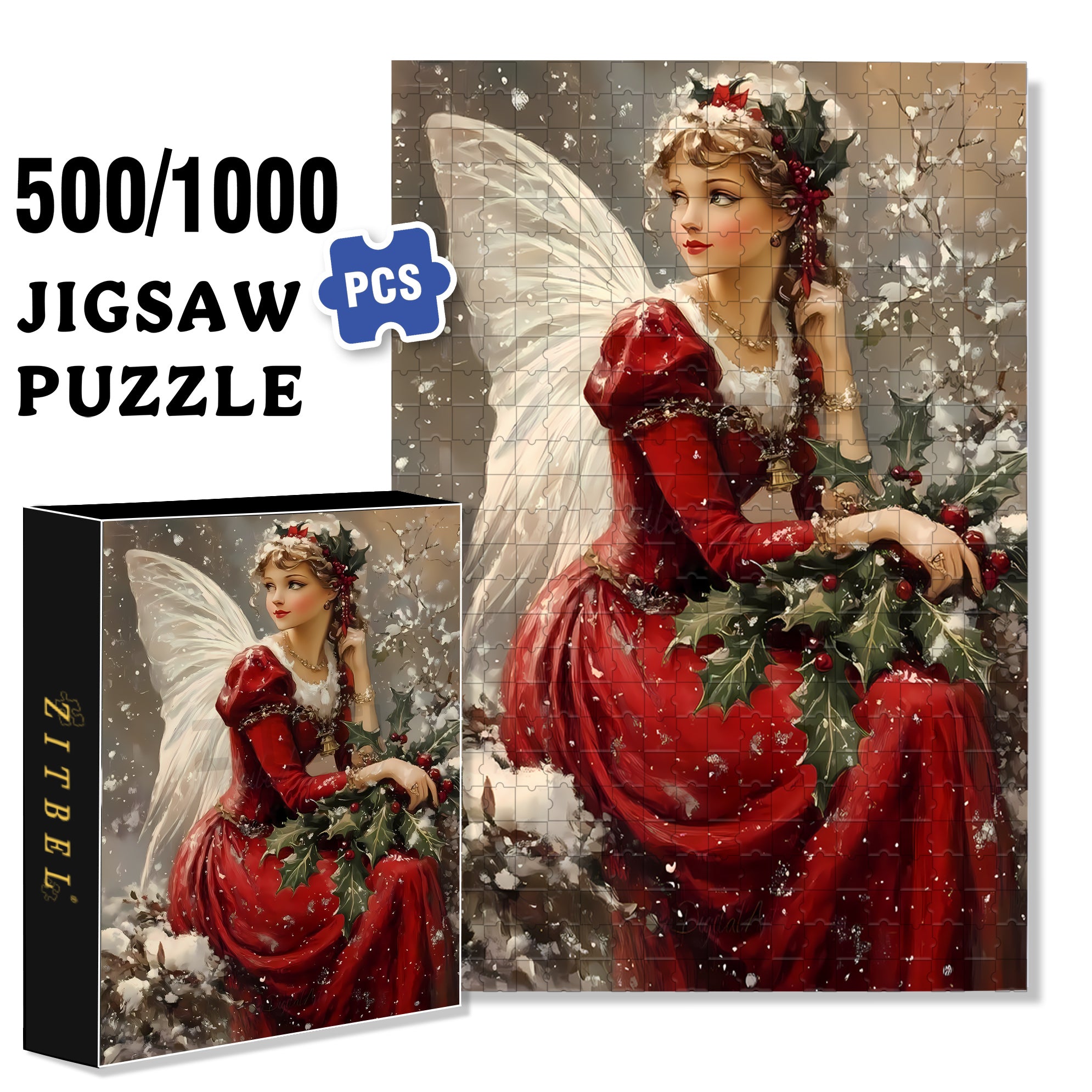 Christmas Fairy 500pcs/1000pcs Jigsaw Puzzle, Scratch-Resistant, Interactive Family Game & Brain-Boosting DIY Decor, Perfect for Halloween, Christmas & New Year Gifts, Family Puzzle Game