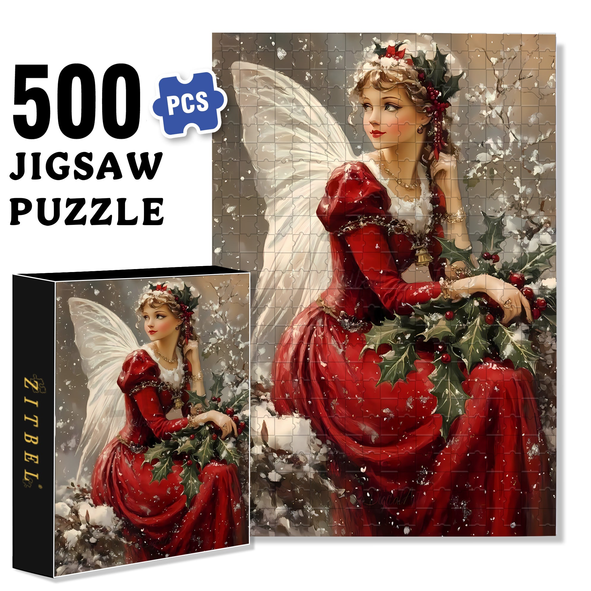 Christmas Fairy 500pcs/1000pcs Jigsaw Puzzle, Scratch-Resistant, Interactive Family Game & Brain-Boosting DIY Decor, Perfect for Halloween, Christmas & New Year Gifts, Family Puzzle Game