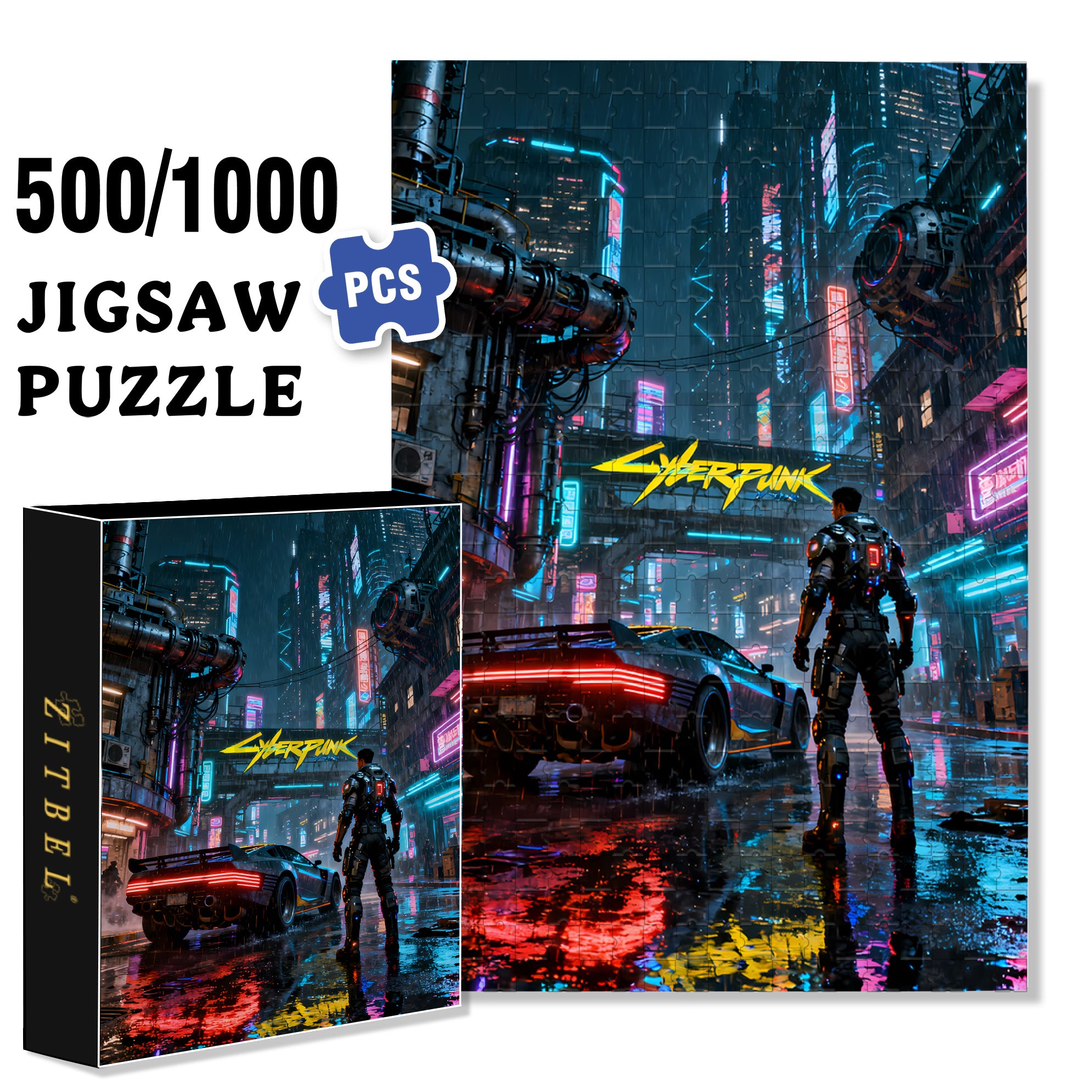 Cyberpunk 2077 500pcs/1000pcs Jigsaw Puzzle, Scratch-Resistant, Interactive Family Game & Brain-Boosting DIY Decor, Perfect for Halloween, Christmas & New Year Gifts, Family Puzzle Game