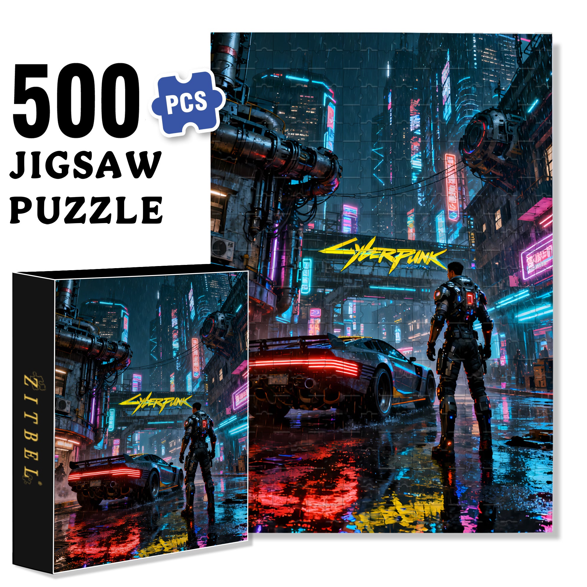 Cyberpunk 2077 500pcs/1000pcs Jigsaw Puzzle, Scratch-Resistant, Interactive Family Game & Brain-Boosting DIY Decor, Perfect for Halloween, Christmas & New Year Gifts, Family Puzzle Game